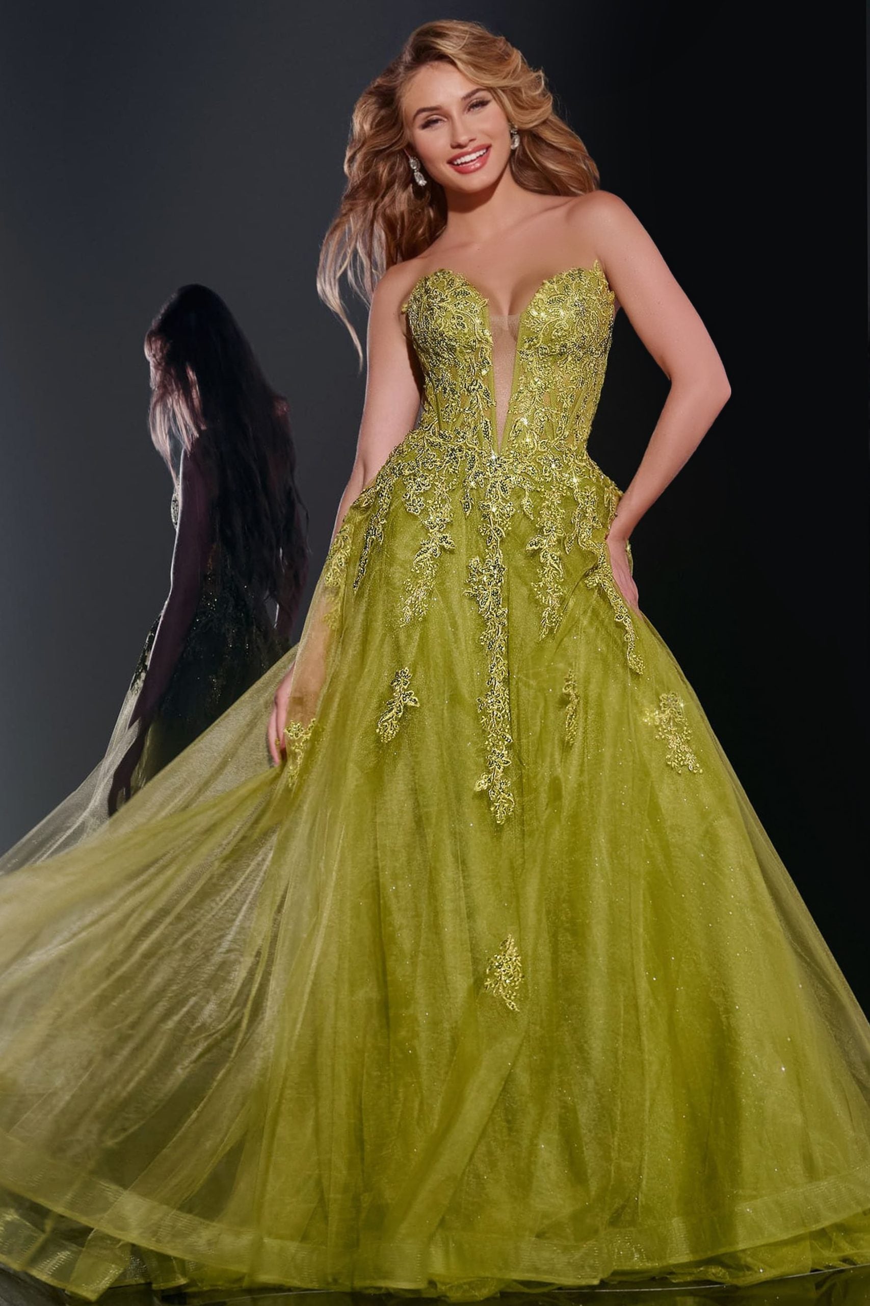 Jovani -43849B Strapless Ball Prom Gown with Embroidered Bodice and Tulle Skirt