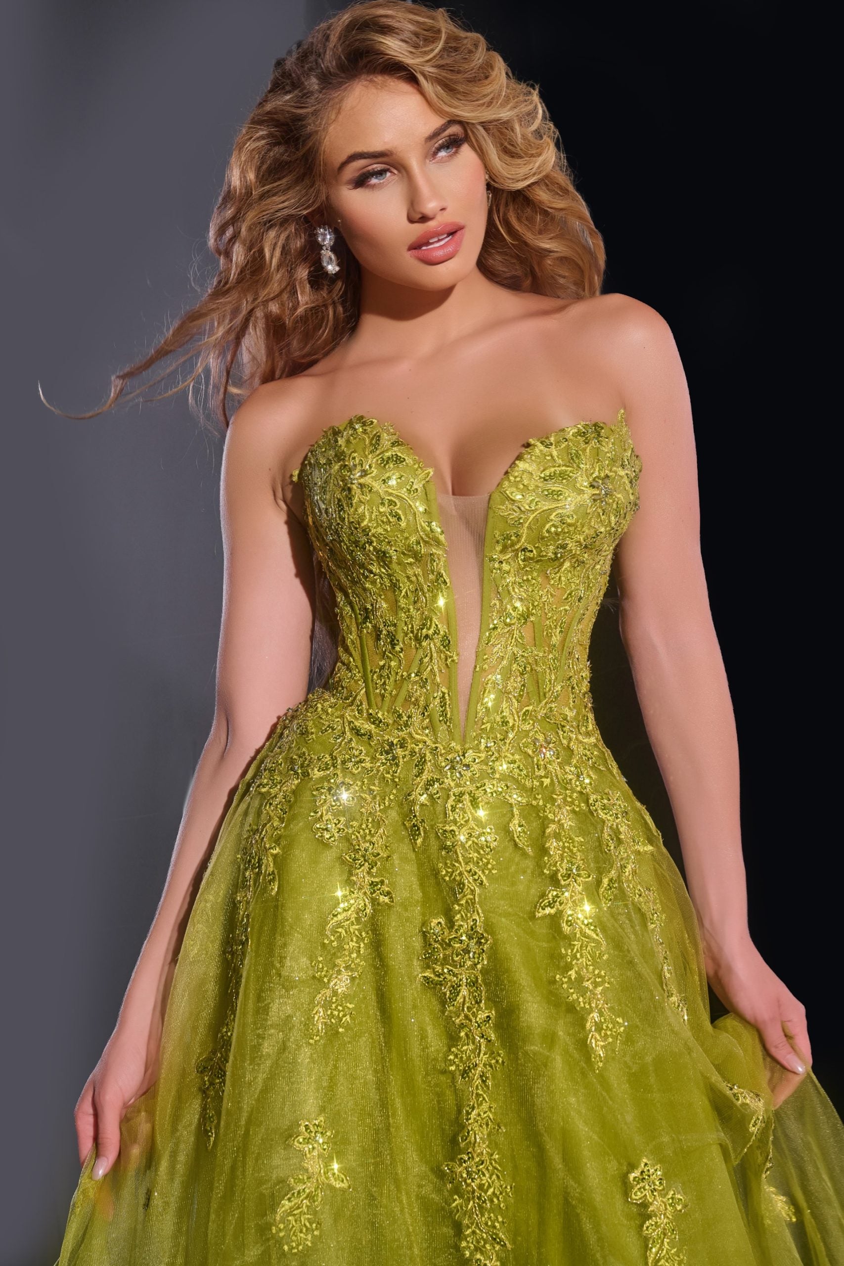 Jovani -43849B Strapless Ball Prom Gown with Embroidered Bodice and Tulle Skirt