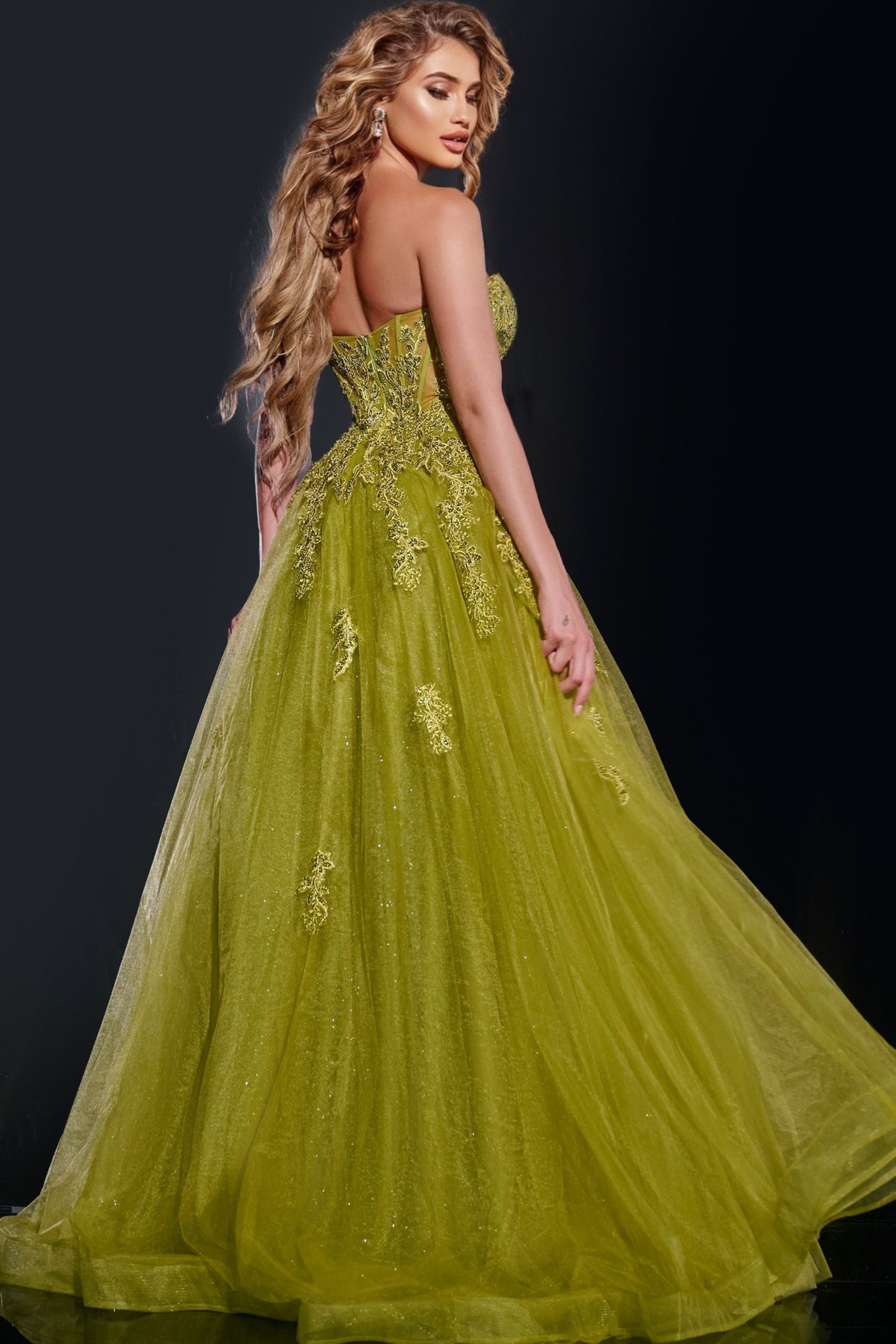 Jovani -43849B Strapless Ball Prom Gown with Embroidered Bodice and Tulle Skirt
