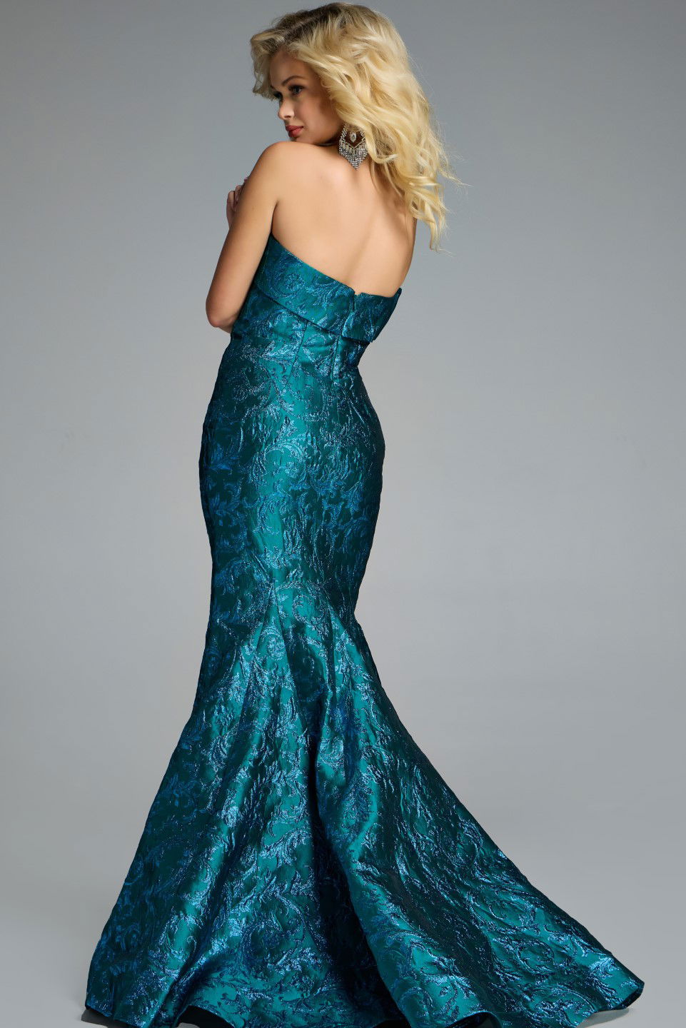 Jovani -43978B Off-Shoulder Floral Mermaid Gown