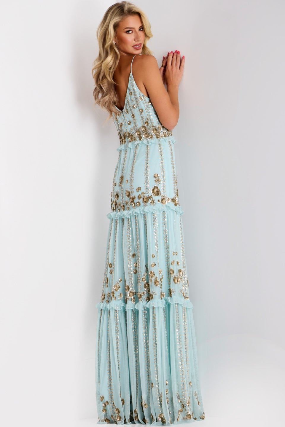 Jovani -44060 Embroidered V-Neck A-line Gown