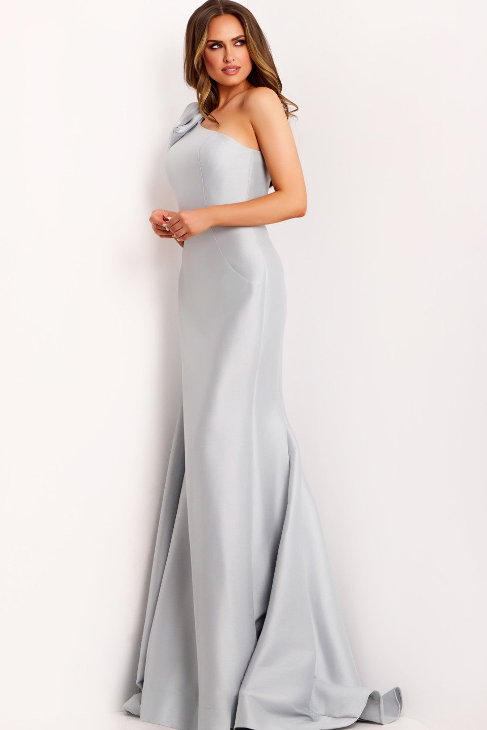Jovani -44176 One-Shoulder Mermaid Gown with Oversized Bow