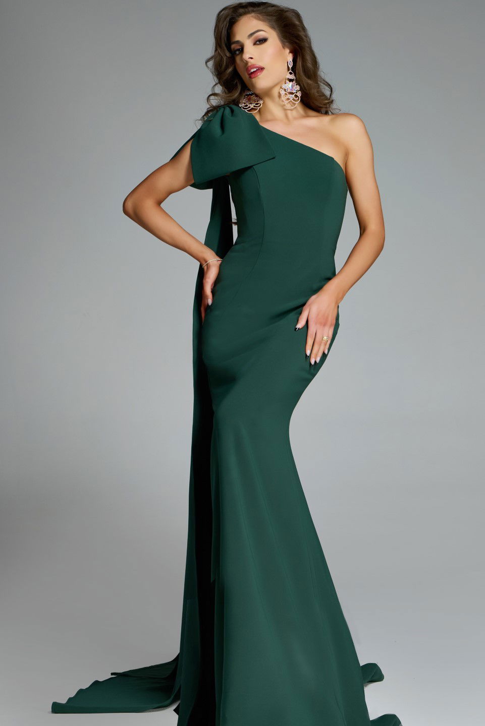Jovani -44177 One Shoulder Gown with Oversized Bow