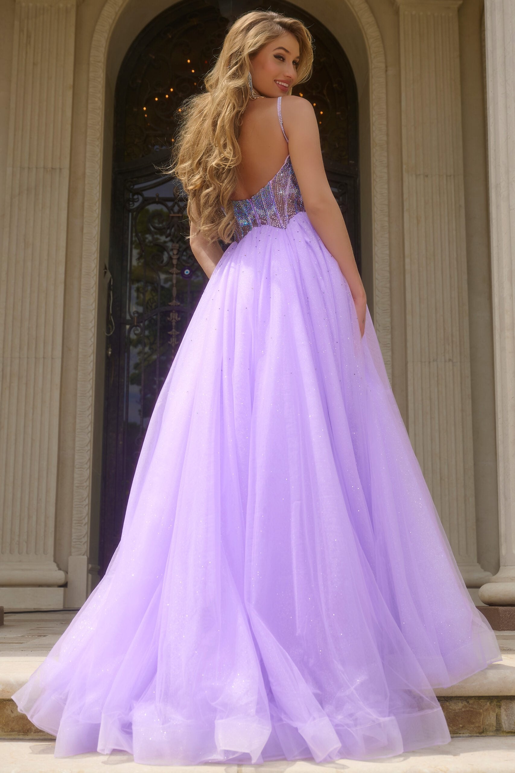 Jovani -44511B Corset Beaded Prom Ball Gown with Tulle Skirt