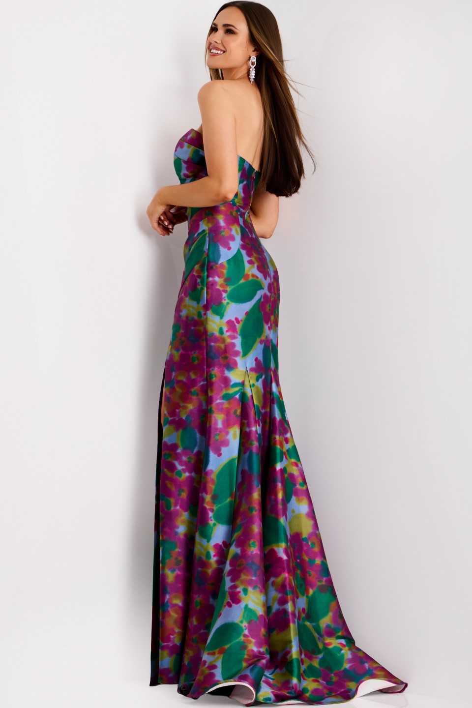 Jovani -44714 Strapless Floral High Slit Gown