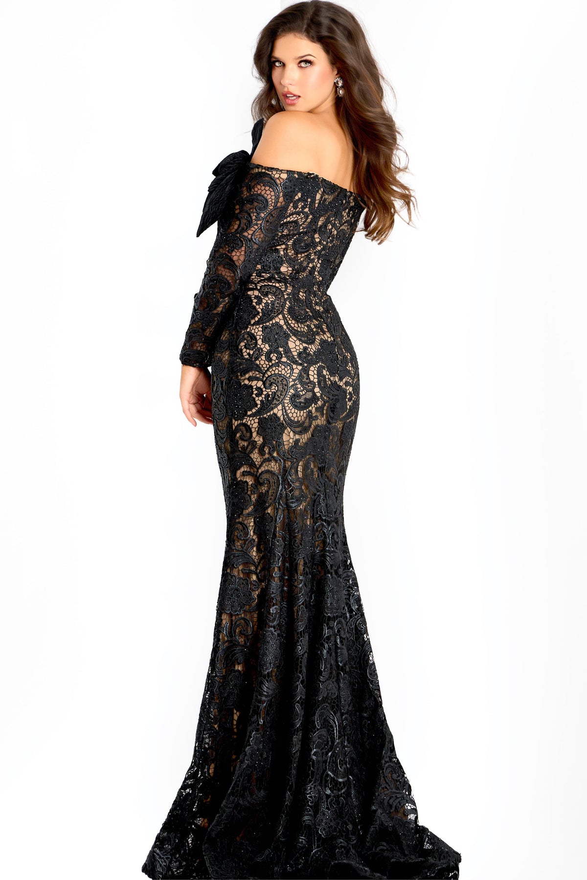 Jovani -45345B Floral Lace Off Shoulder Mermaid Evening Gown