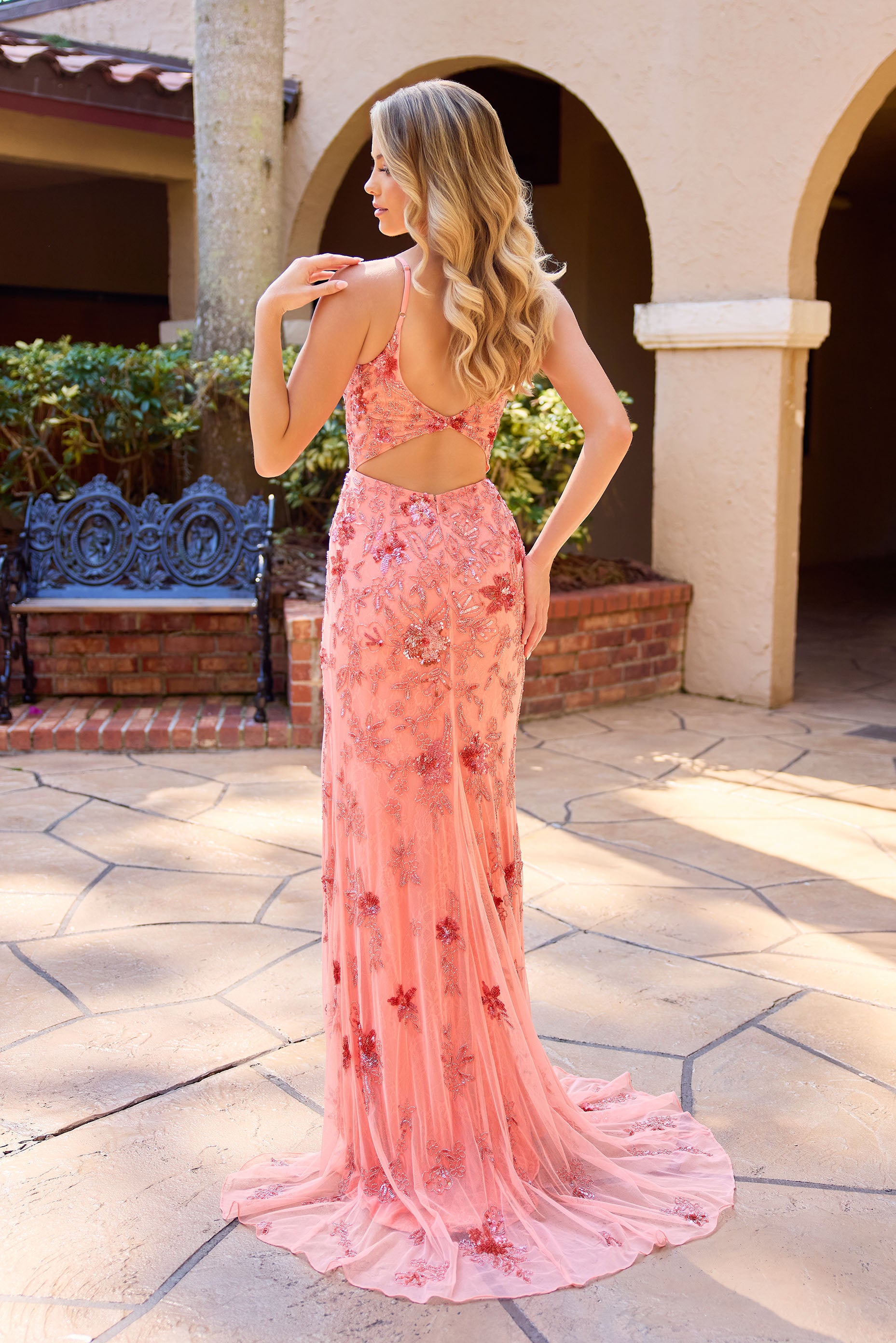 Primavera Couture -4539 Leg slit mermaid gown with sequins and beaded work