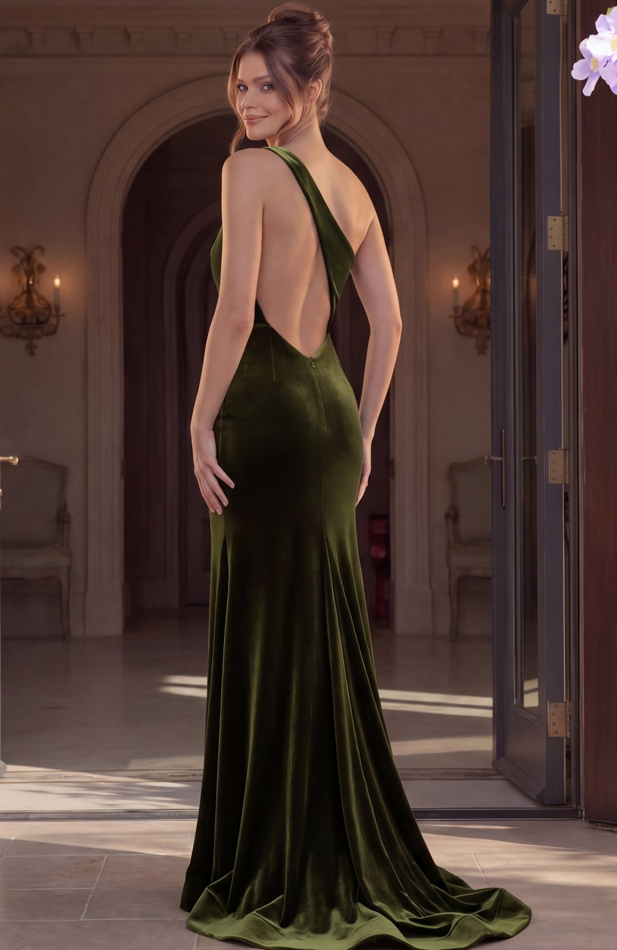 Jovani -45628 One Shoulder Sheath Velvet Dress