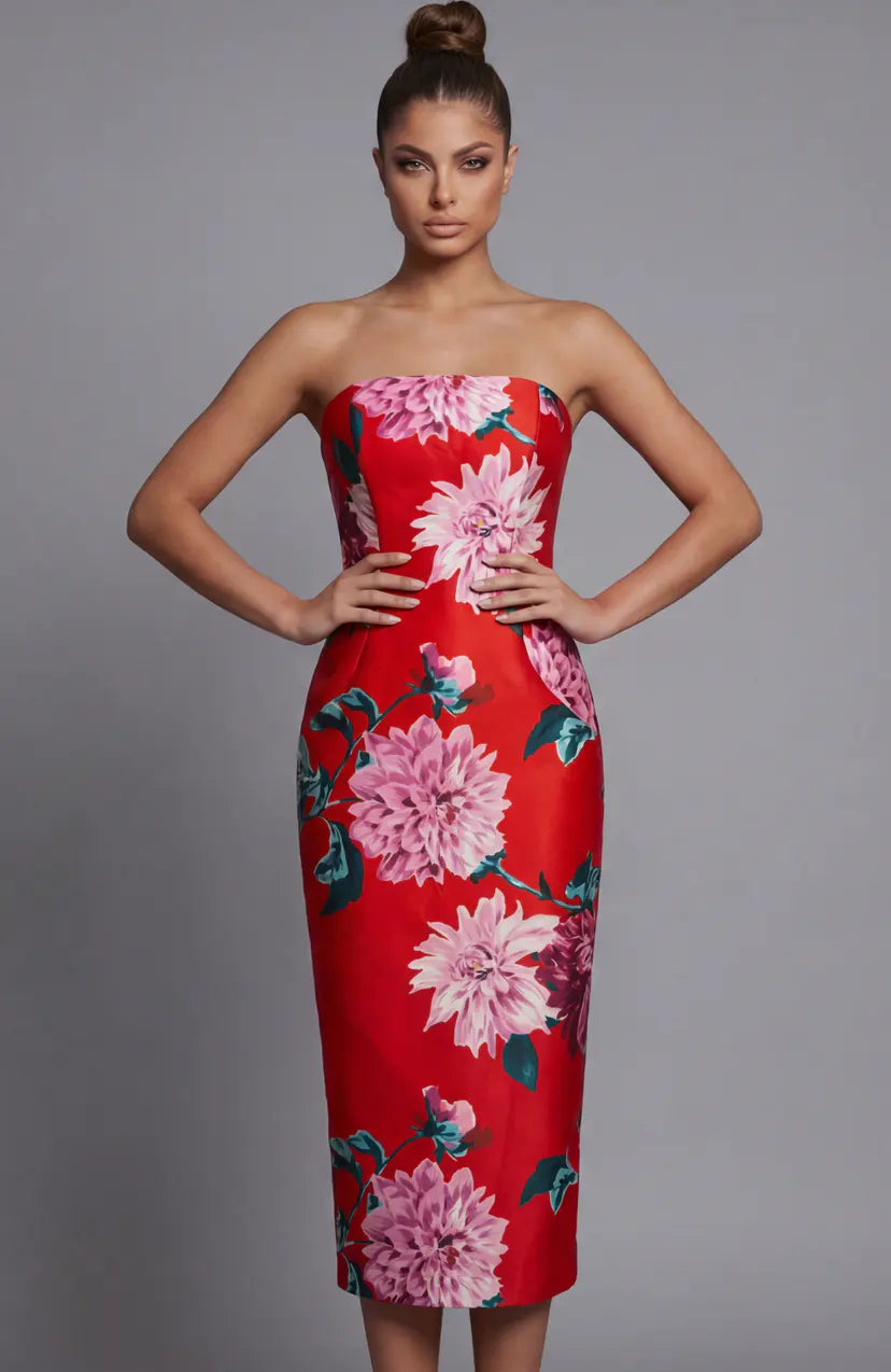 Jovani -46564 Strapless Floral Fitted Column Dress