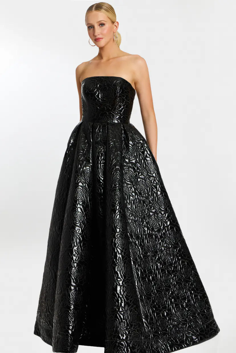 Jovani -46580B Embossed Floral Texture Strapless Ball Gown
