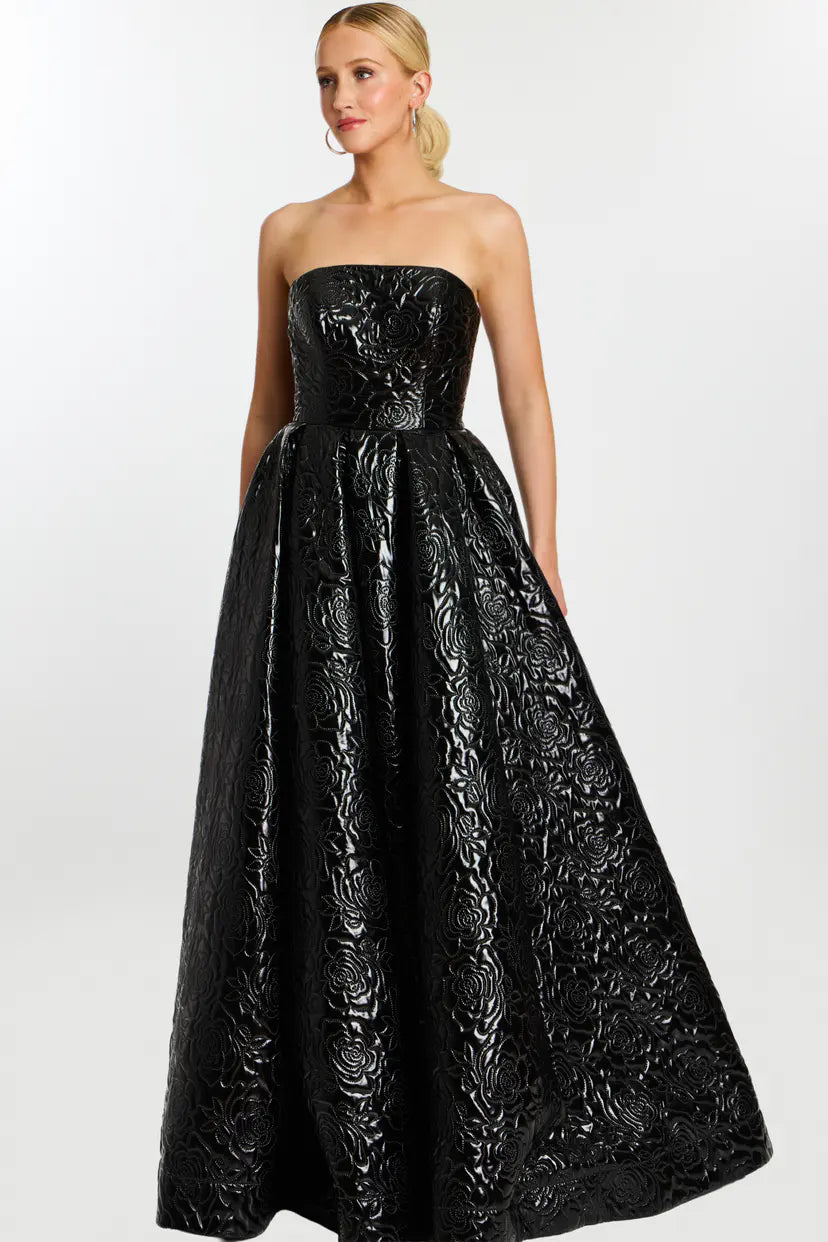 Jovani -46580B Embossed Floral Texture Strapless Ball Gown