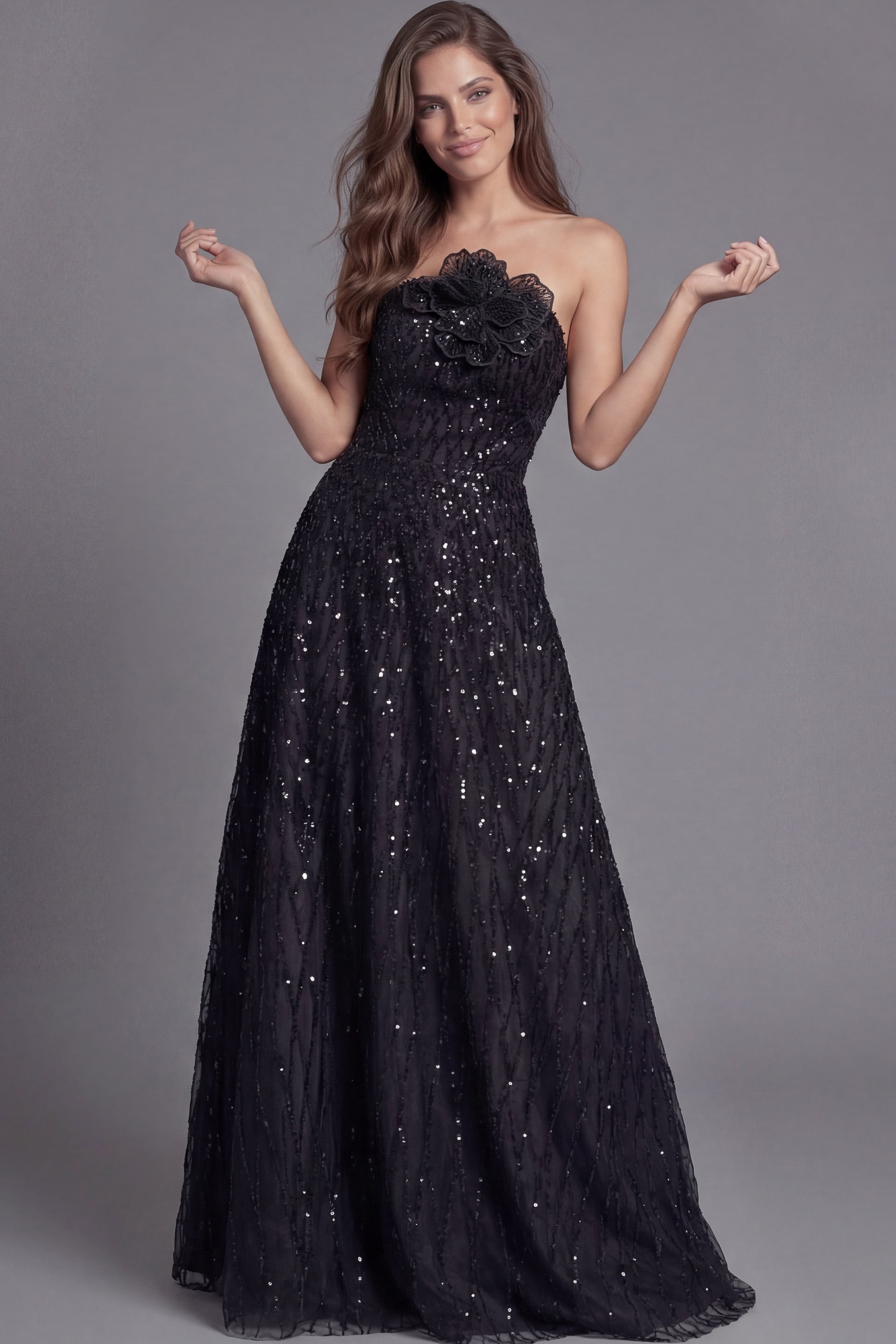Jovani -46785 Strapless Sweetheart Sequin A Line Gown