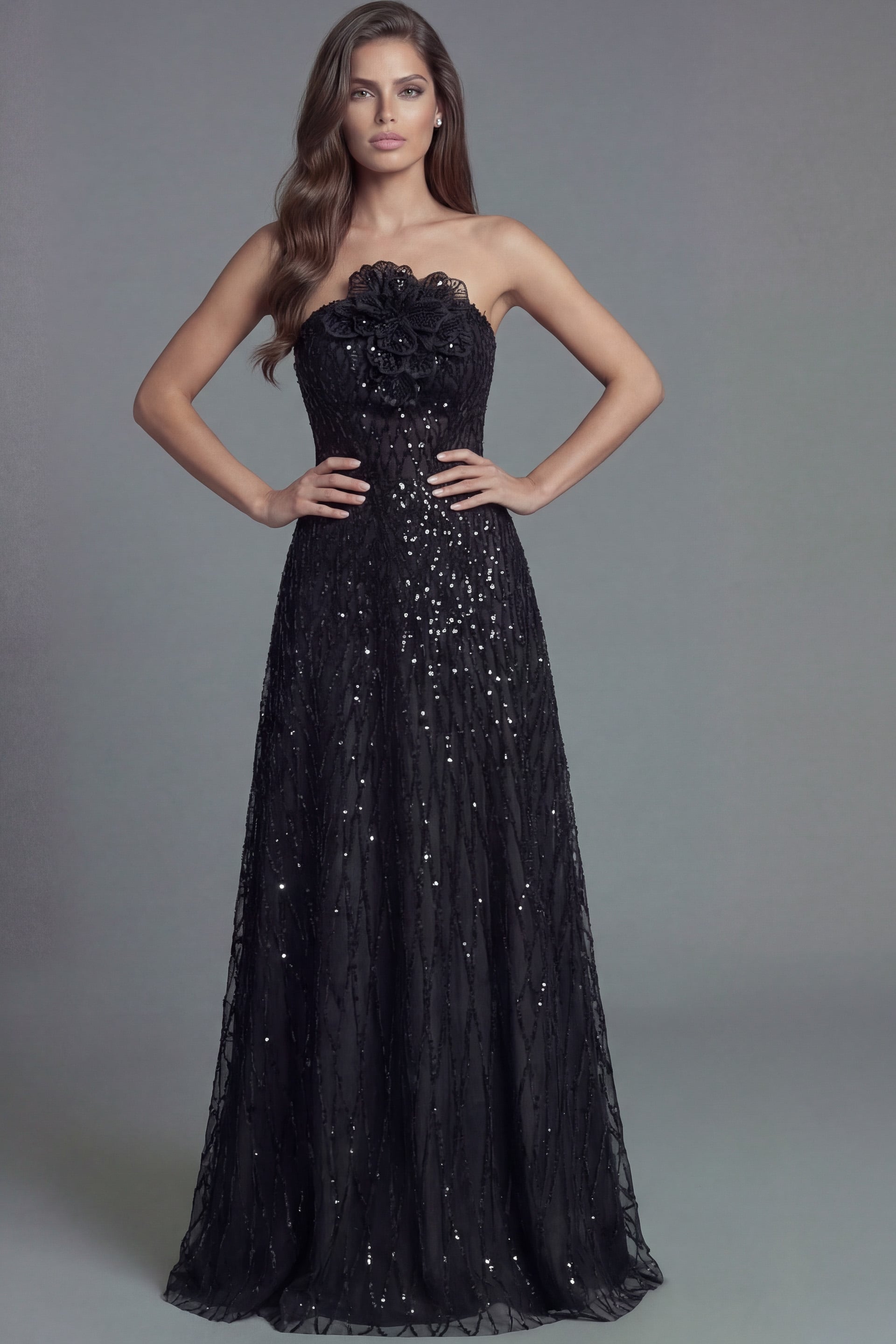 Jovani -46785 Strapless Sweetheart Sequin A Line Gown