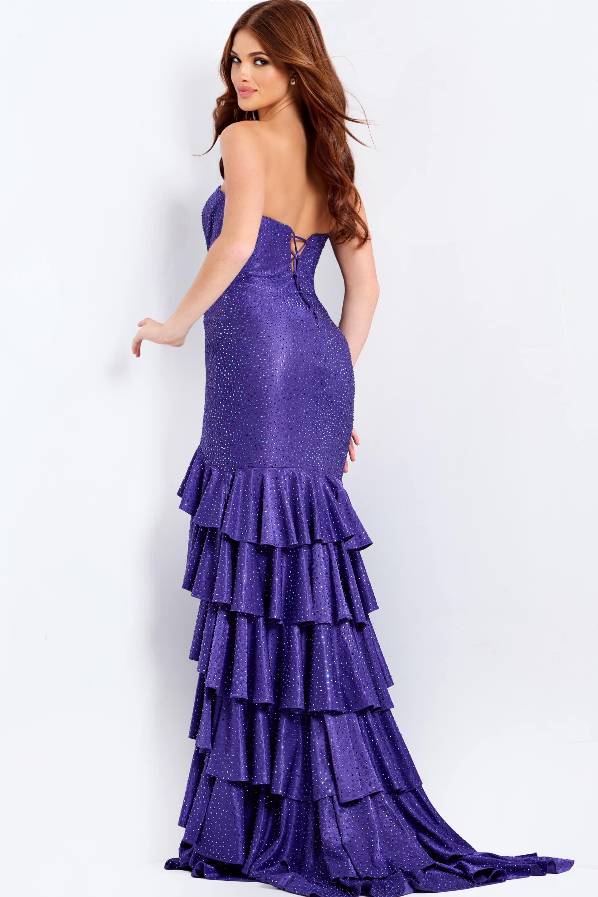 Jovani -46909 Strapless Rhinestone Ruffle Gown