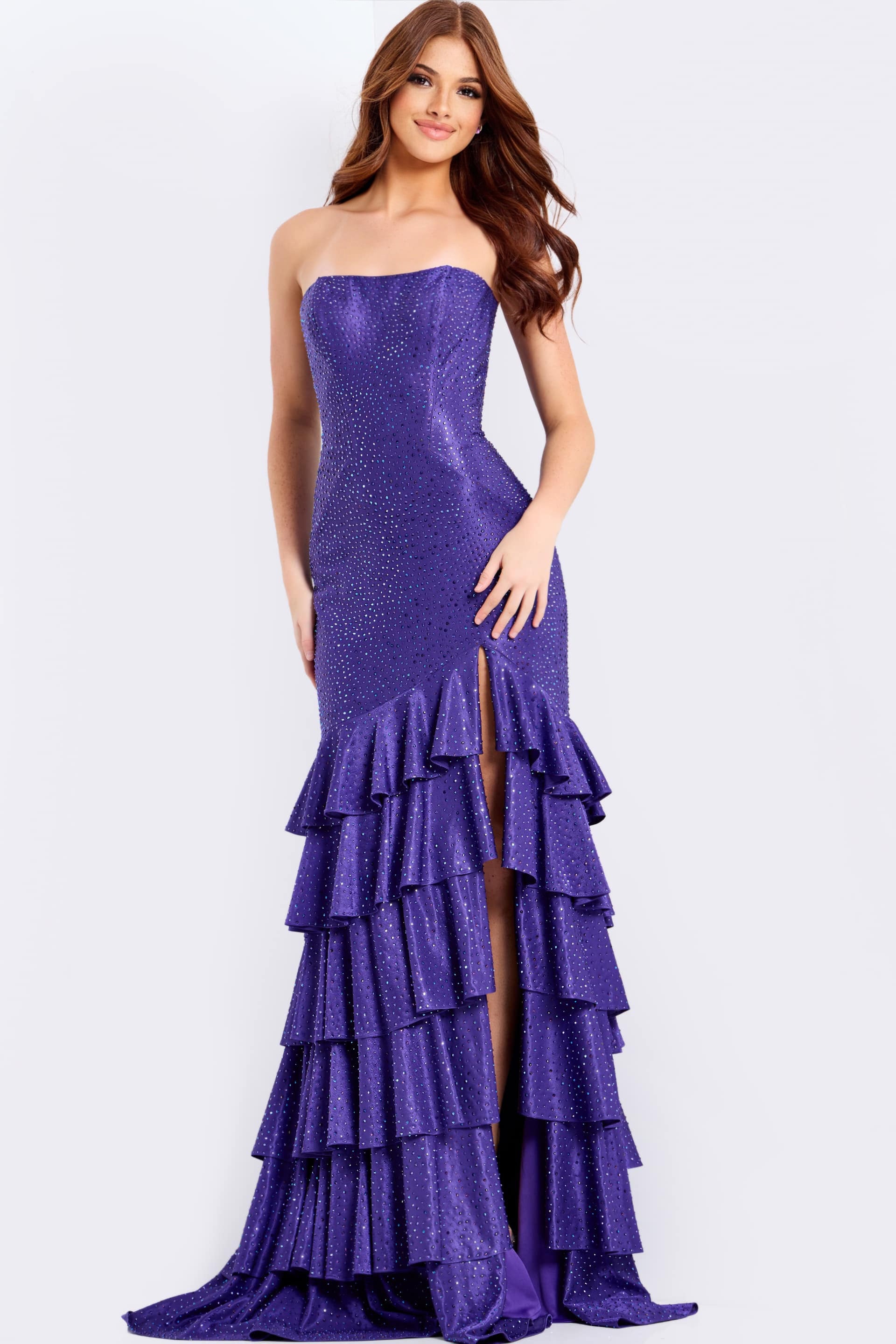 Jovani -46909 Strapless Rhinestone Ruffle Gown