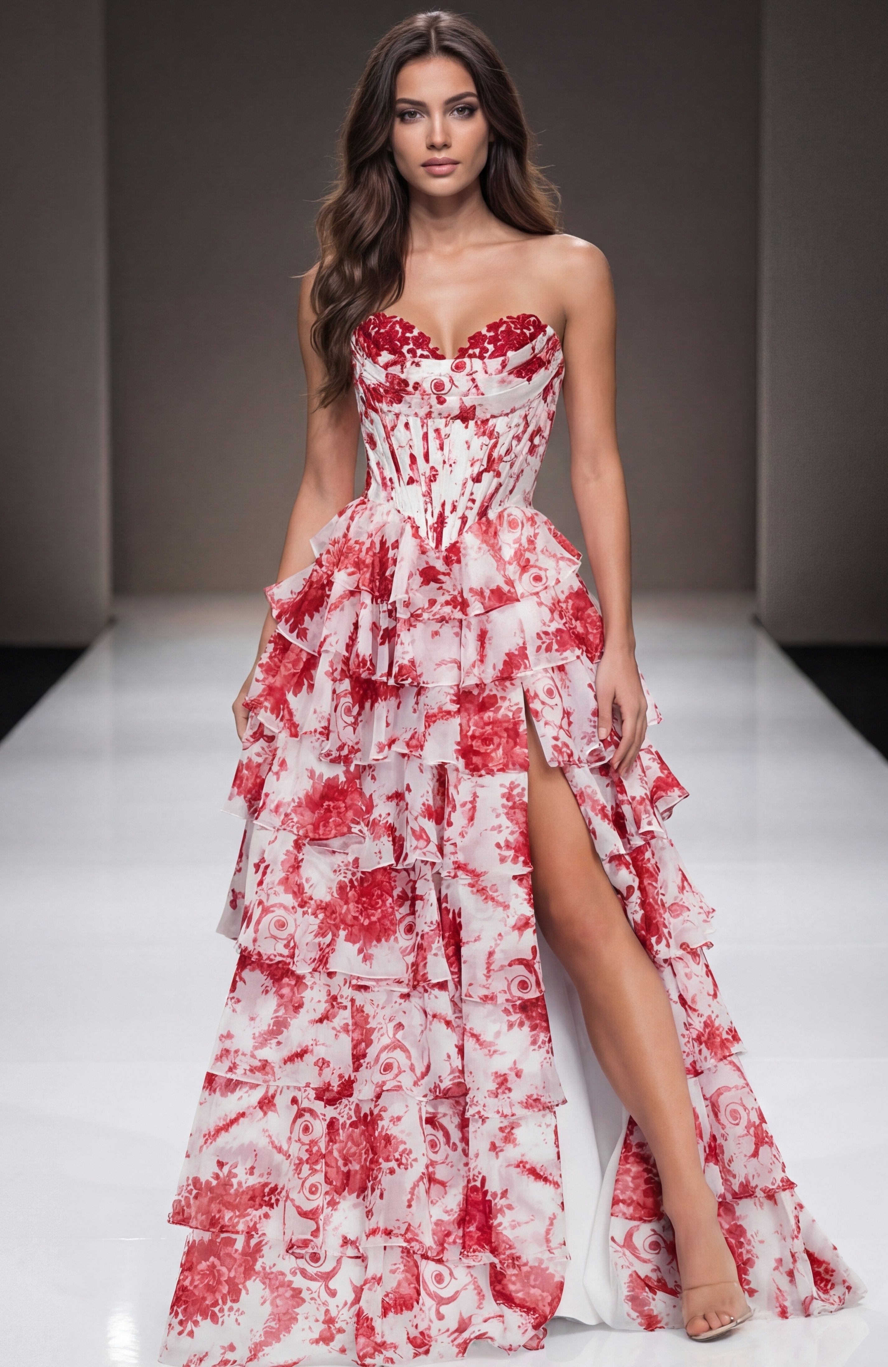 Jovani -47029 Strapless Floral Ruffled Ball Gown