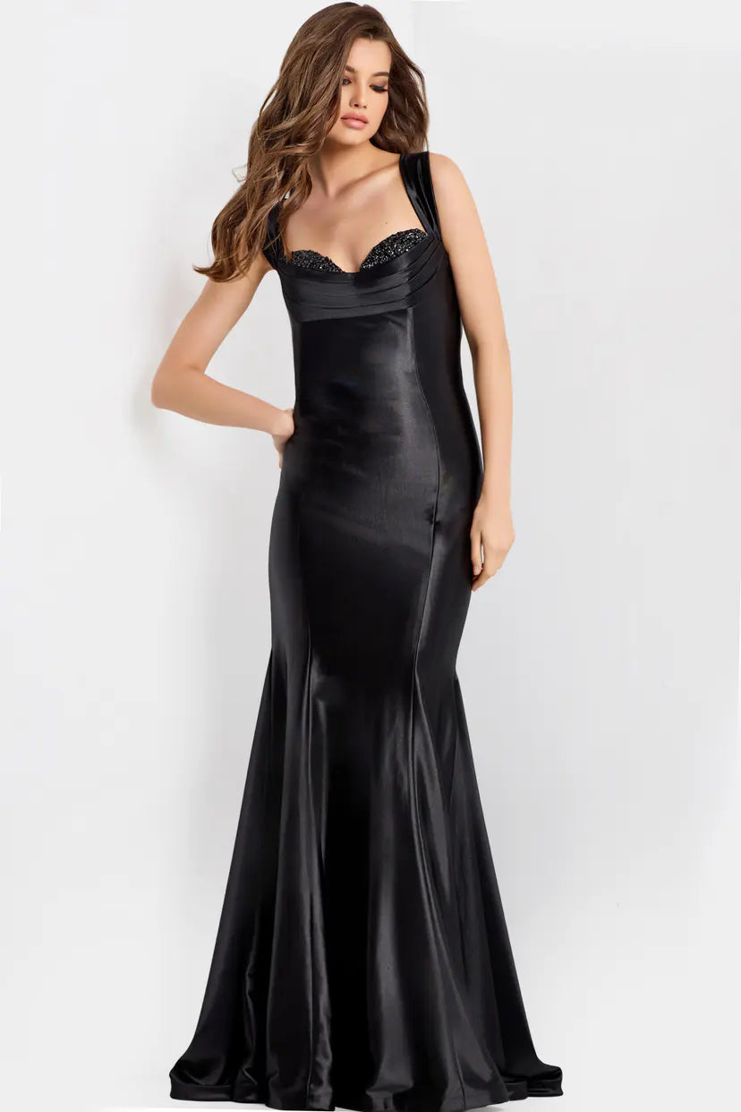 Jovani -47061B Beaded Sweetheart Satin Fitted Gown