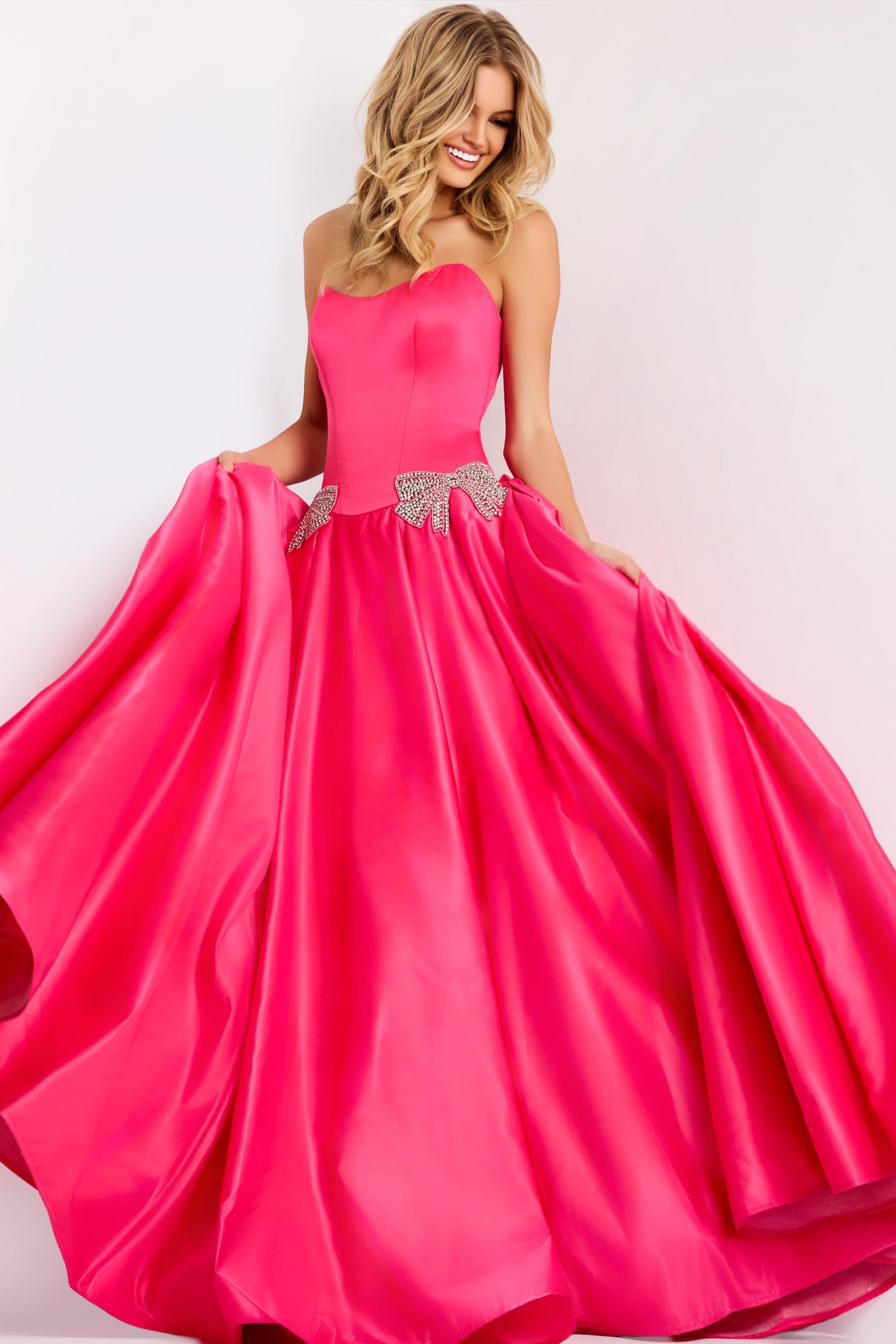 Jovani -47096 Long Satin Strapless Scoop Ballgown