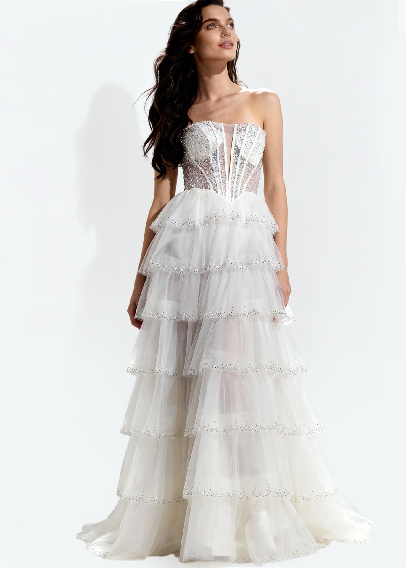 Jovani -47290 Strapless Embellished Tulle A-Line Gown