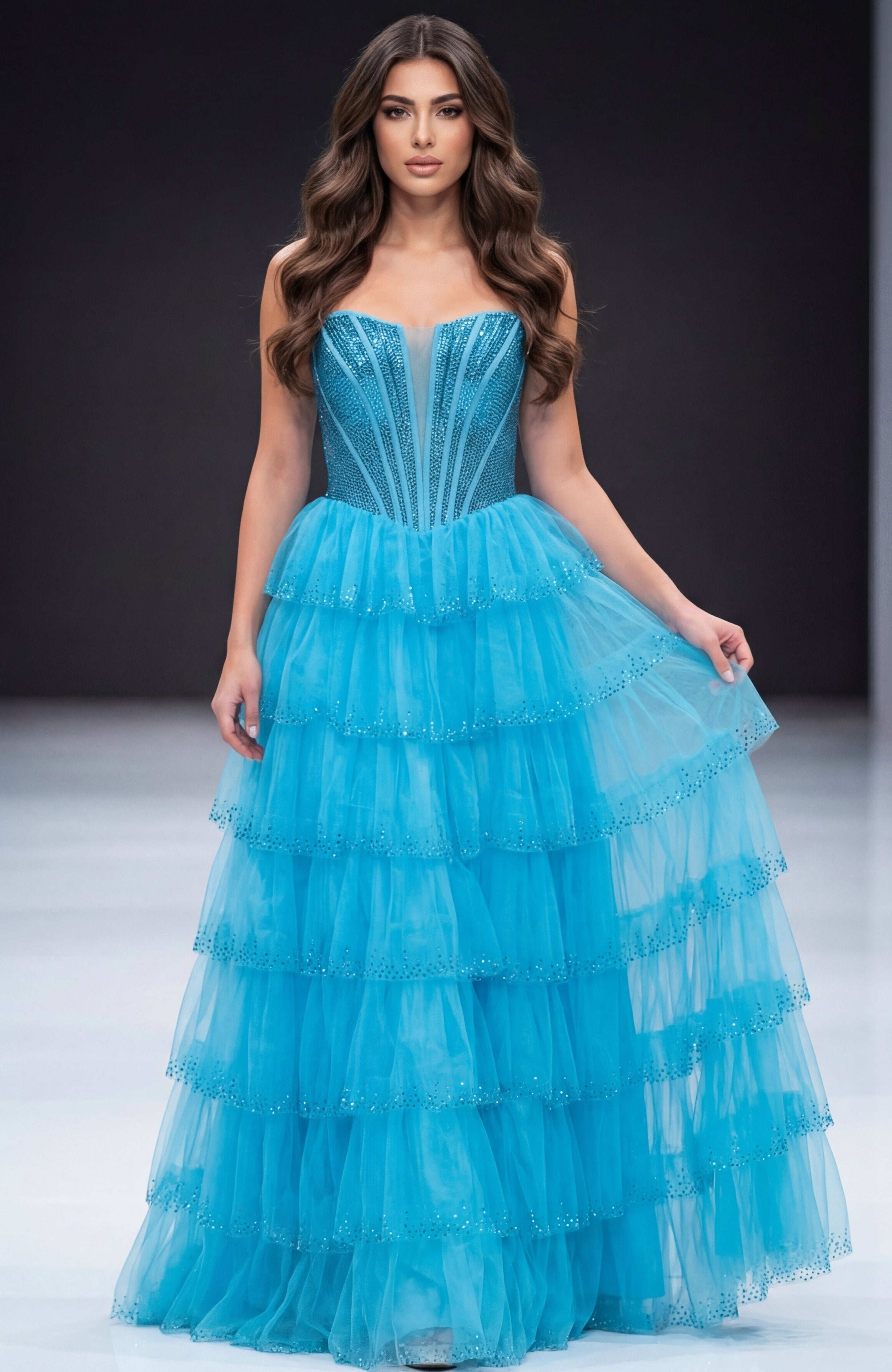 Jovani -47290 Strapless Embellished Tulle A-Line Gown
