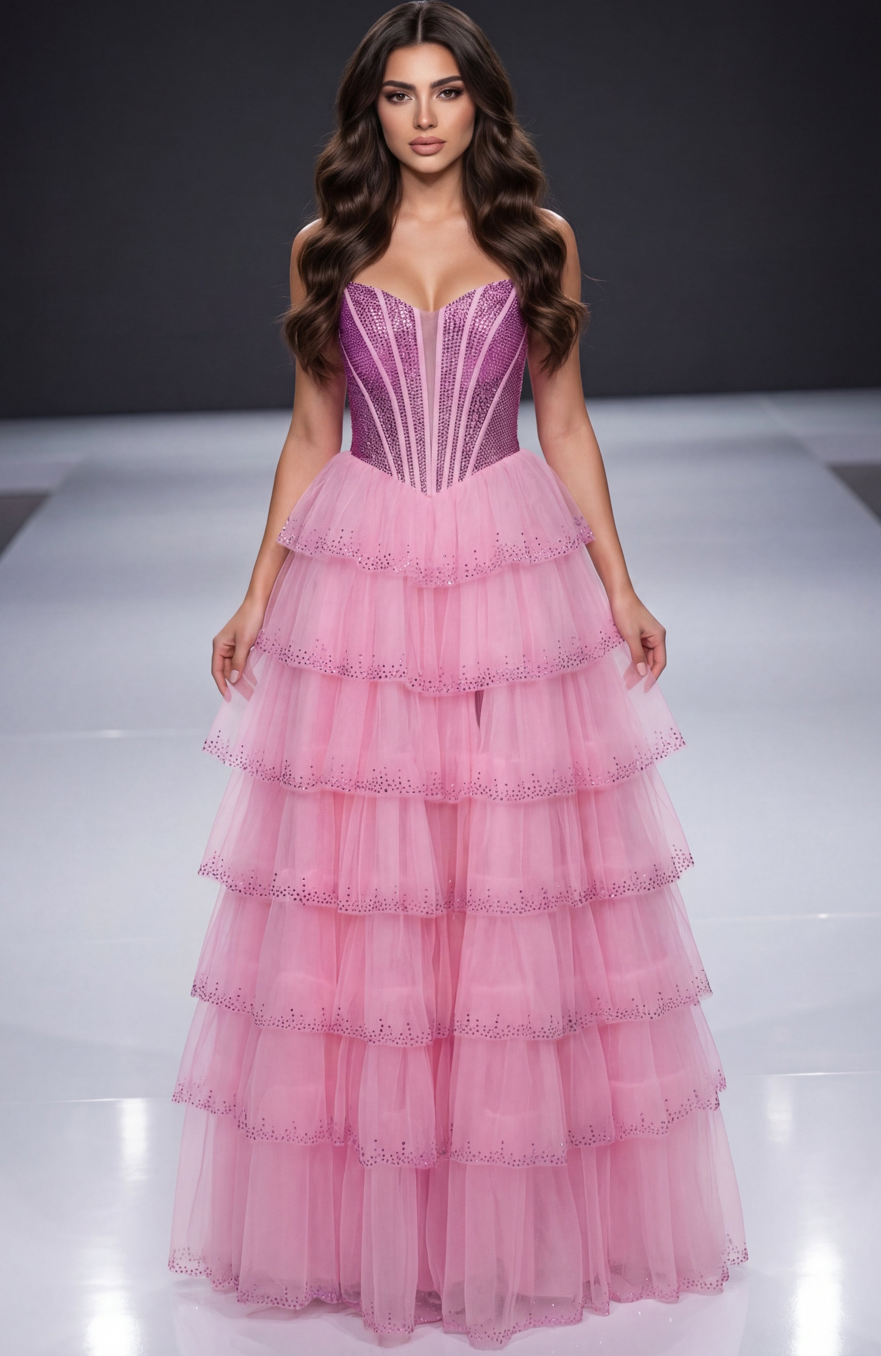 Jovani -47290 Strapless Embellished Tulle A-Line Gown