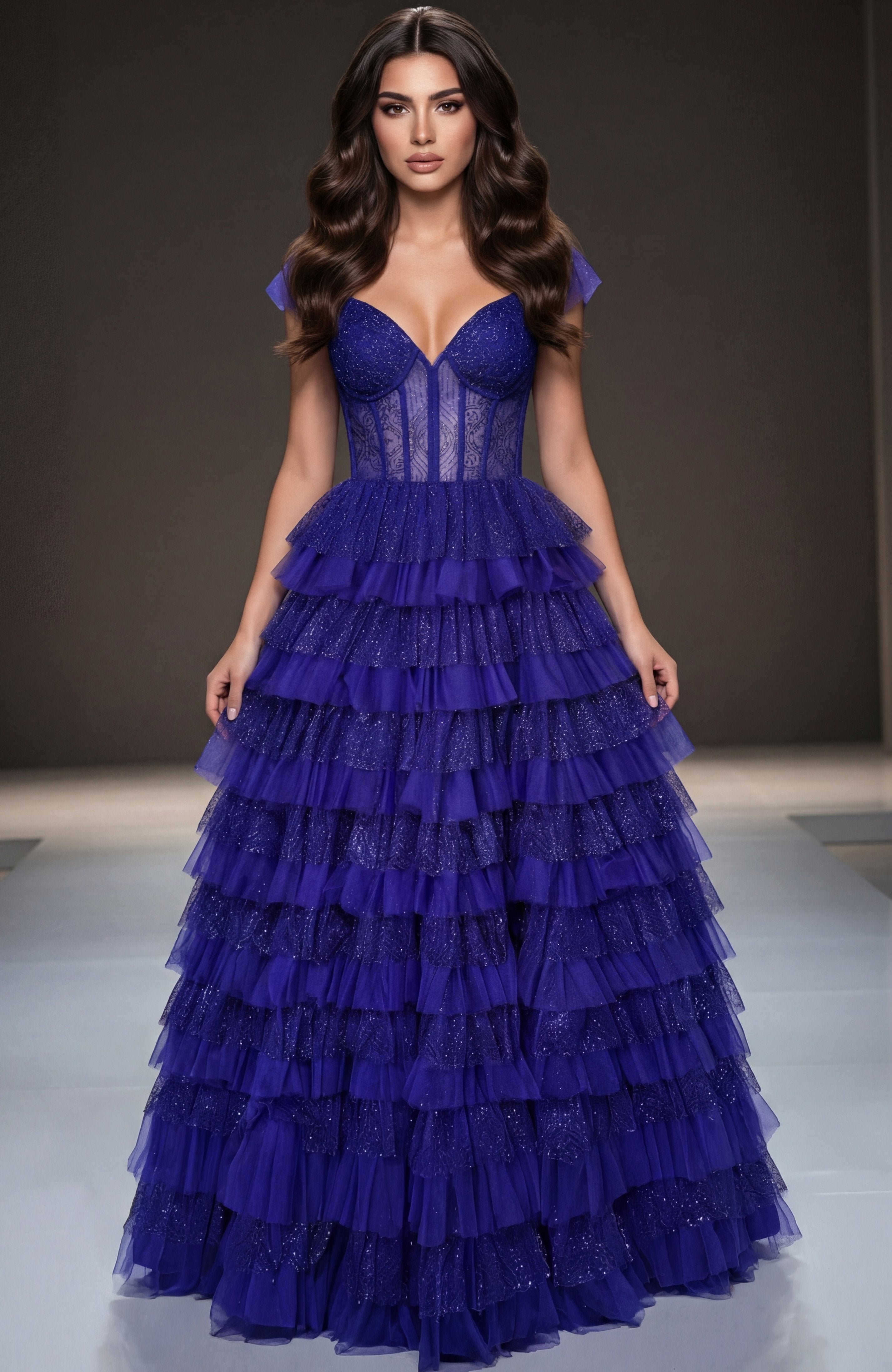 Jovani -47290 Strapless Embellished Tulle A-Line Gown