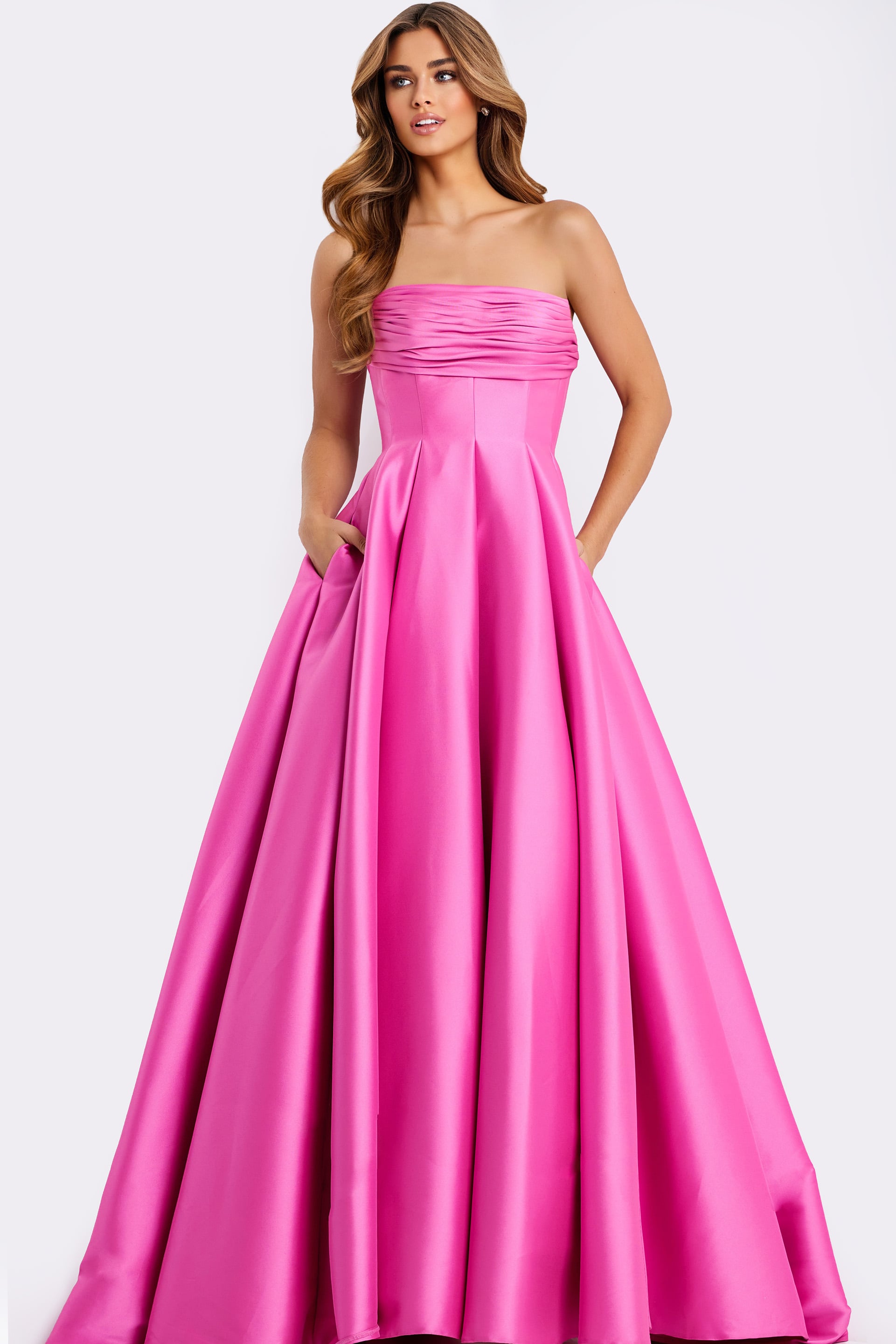 Jovani -47570 Strapless Straight Satin Ball Gown