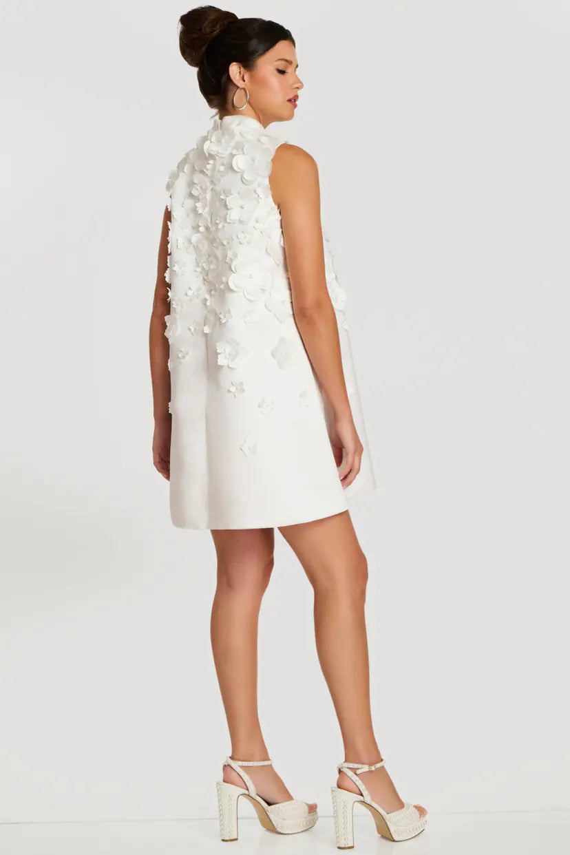 Jovani -47572B Floral Applique High Neck Short Dress