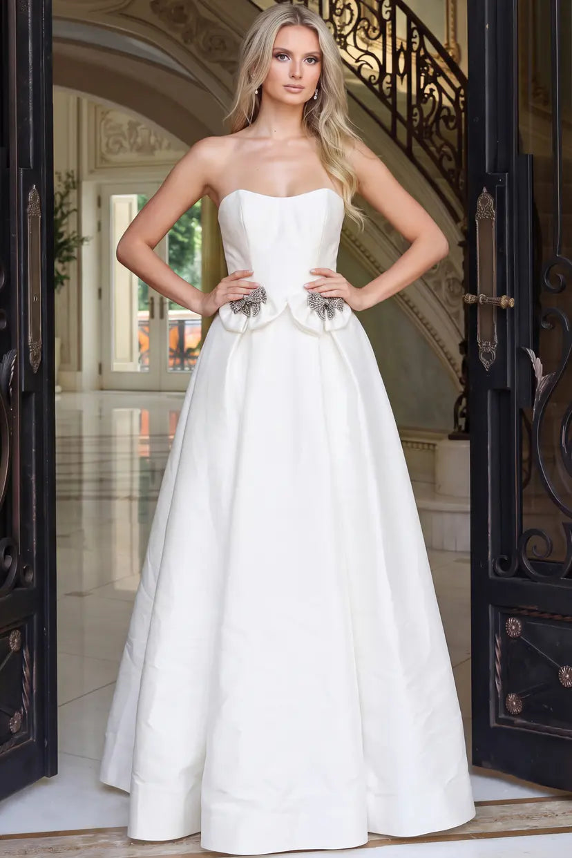 Jovani -47594 Strapless Satin Scoop Evening Ballgown