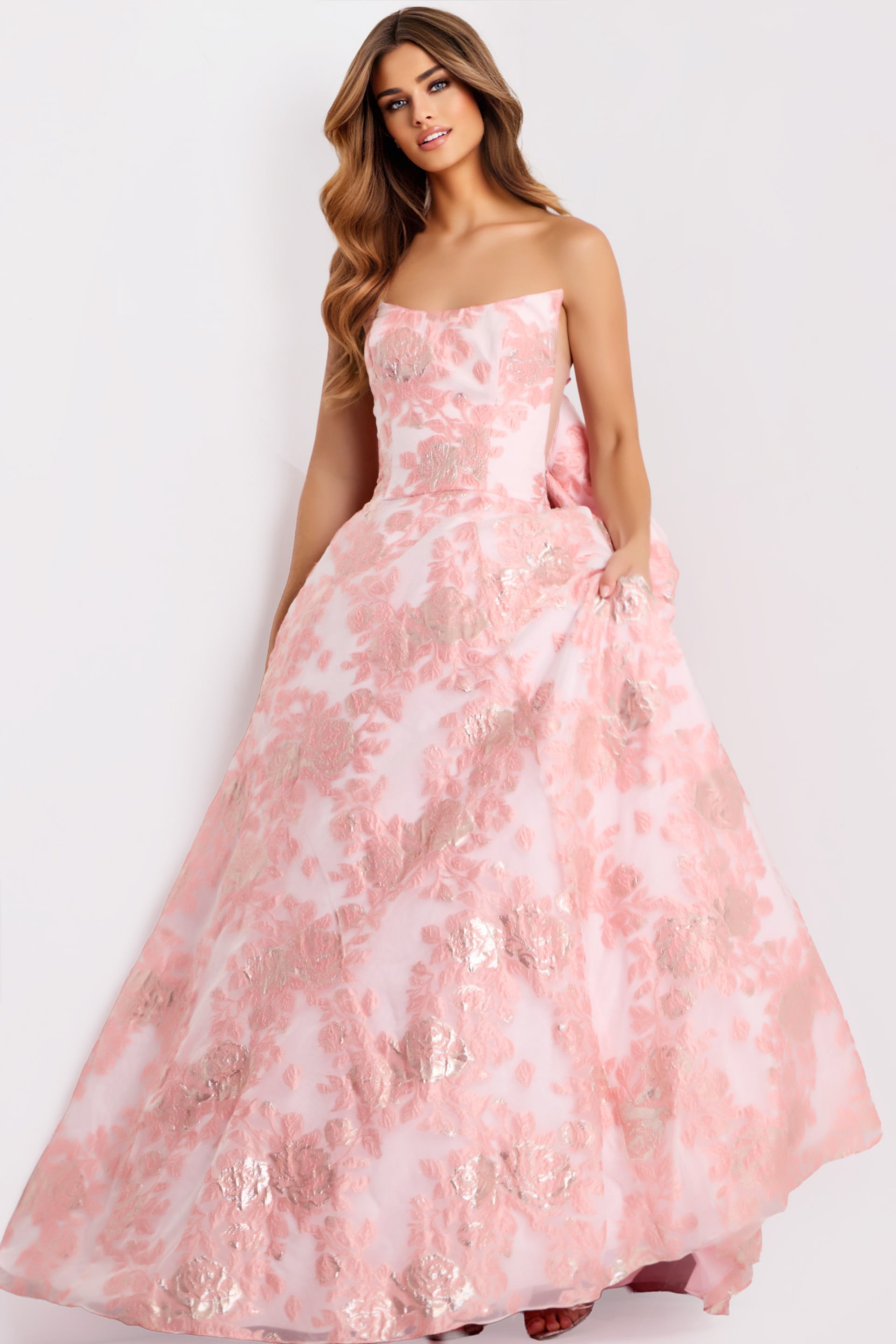 Jovani -47702 Floral Jacquard Scoop Neck Ballgown