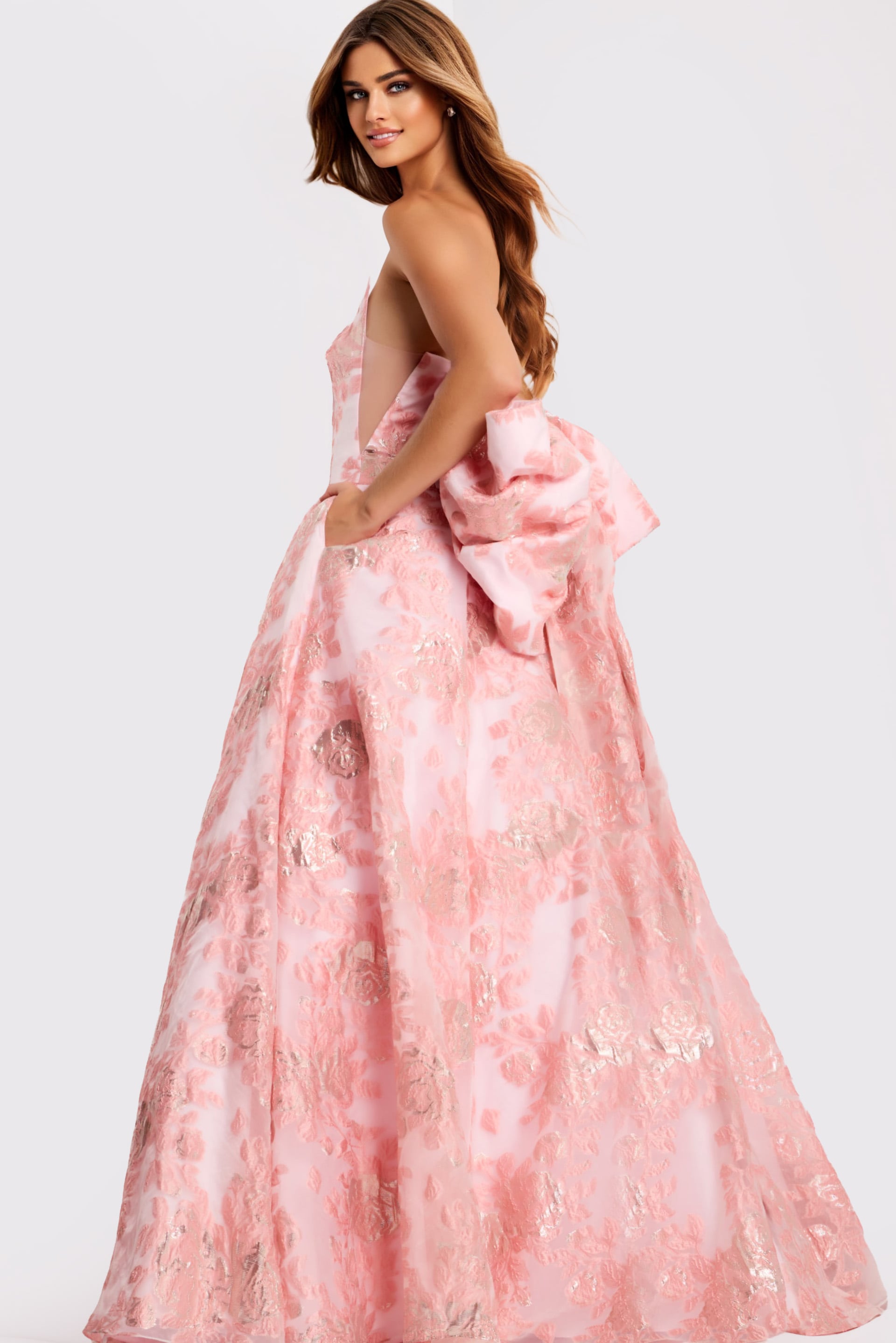Jovani -47702 Floral Jacquard Scoop Neck Ballgown