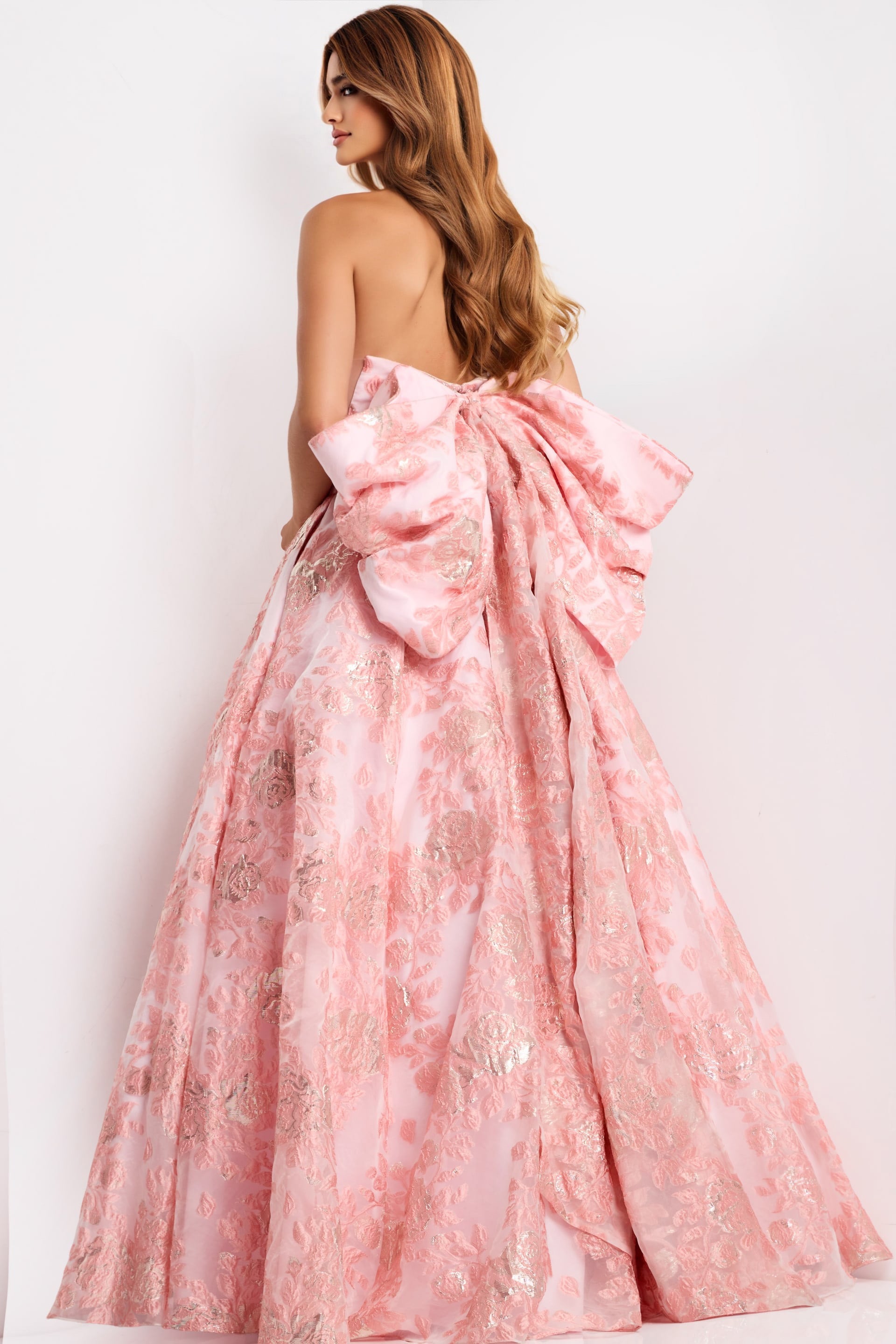 Jovani -47702 Floral Jacquard Scoop Neck Ballgown