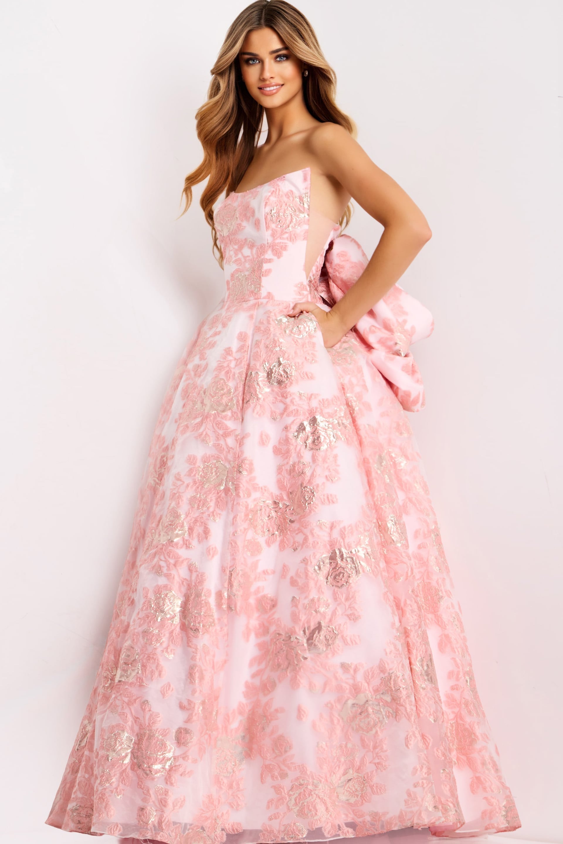 Jovani -47702 Floral Jacquard Scoop Neck Ballgown