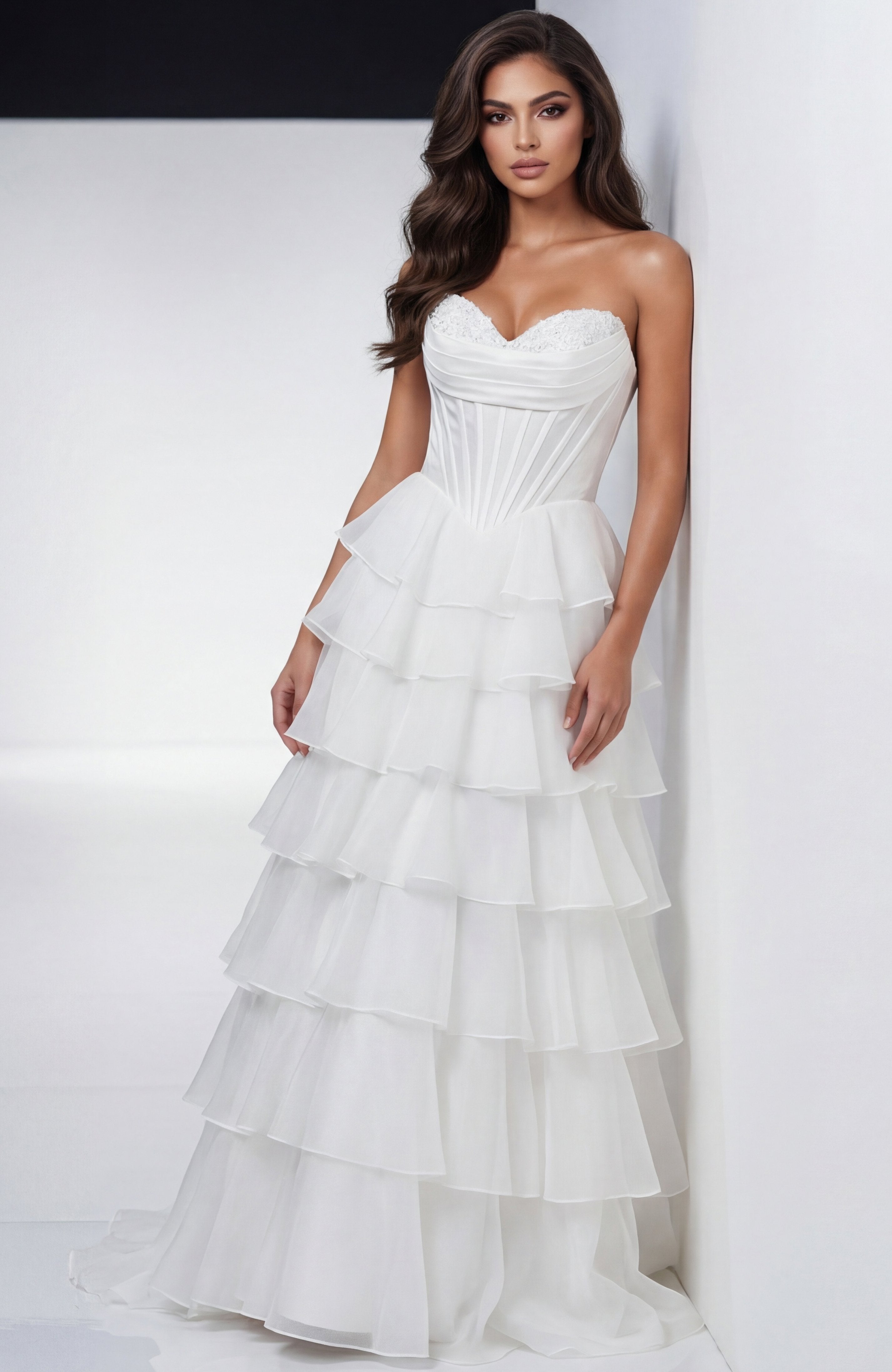 Jovani -47762 Strapless Tiered Ruffle Ballgown