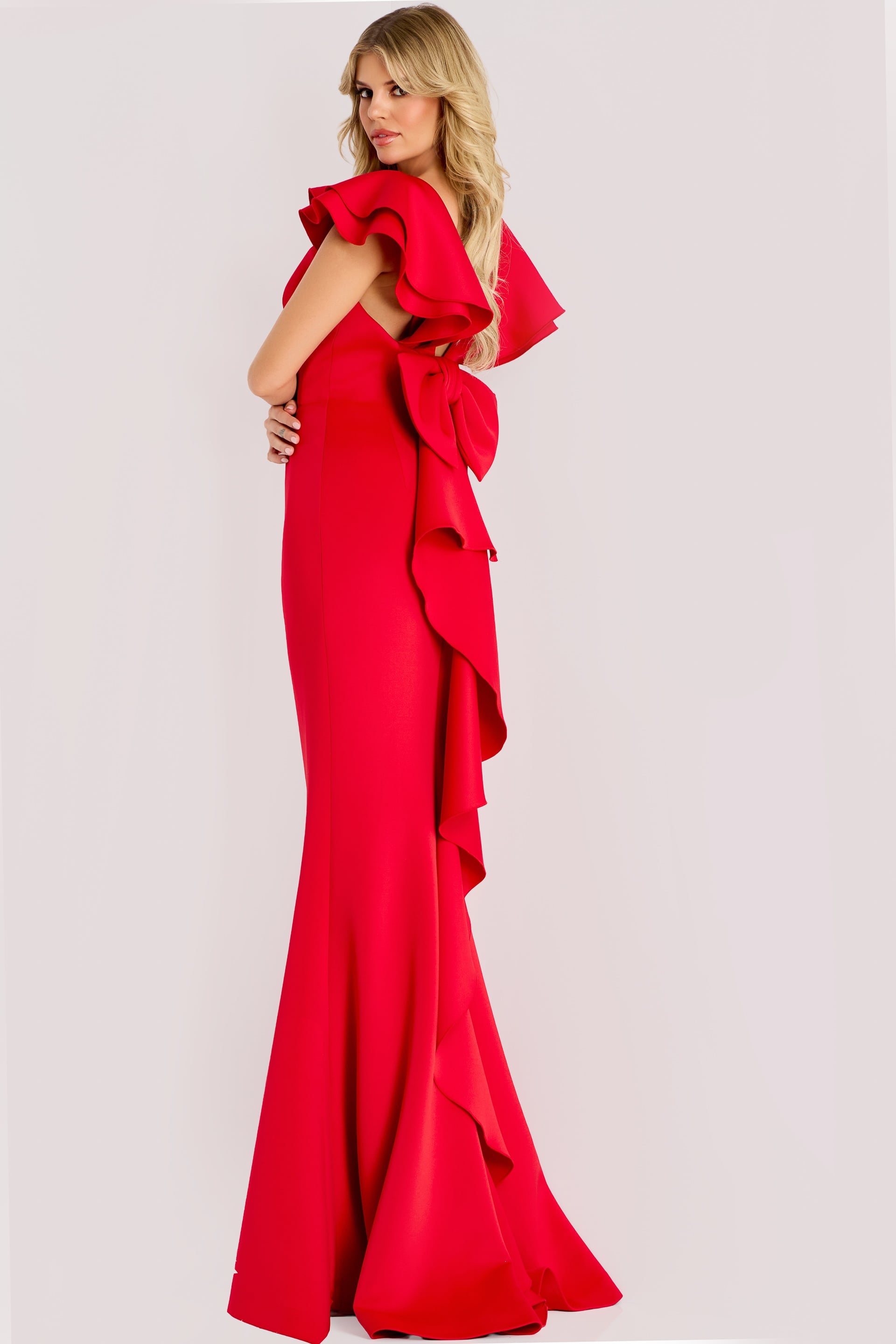 Jovani -47844 Ruffled Square Sheath Evening Gown
