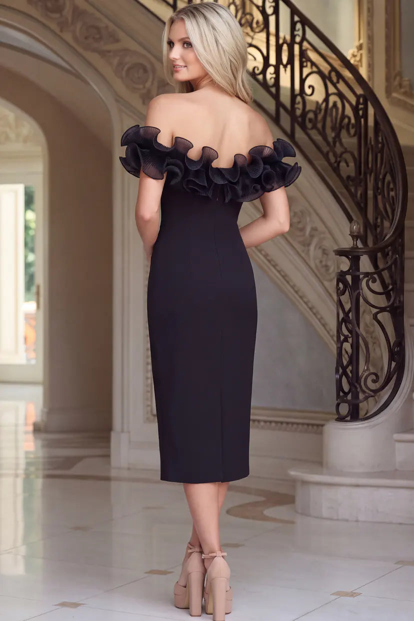 Jovani -47871B Off the Shoulder Ruffle Sheath Dress