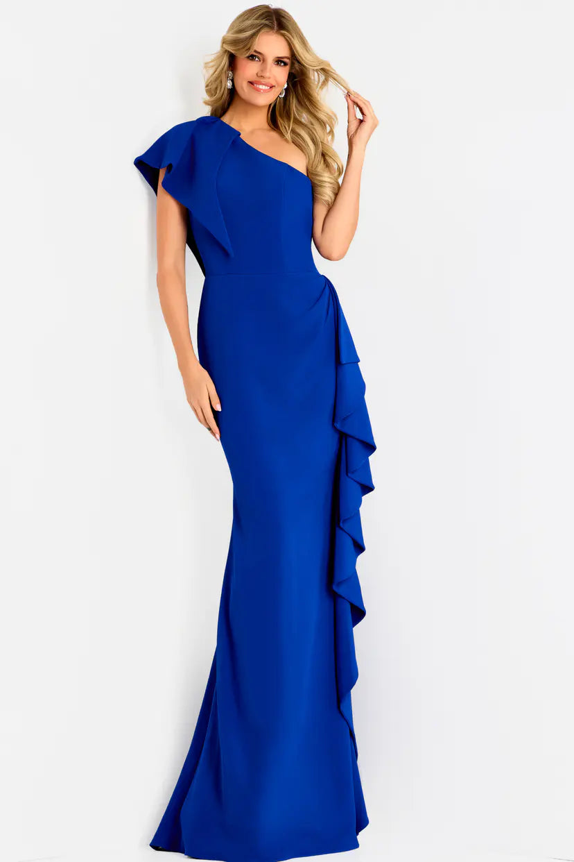 Jovani -48002 One Shoulder Ruffle Sheath Evening Gown