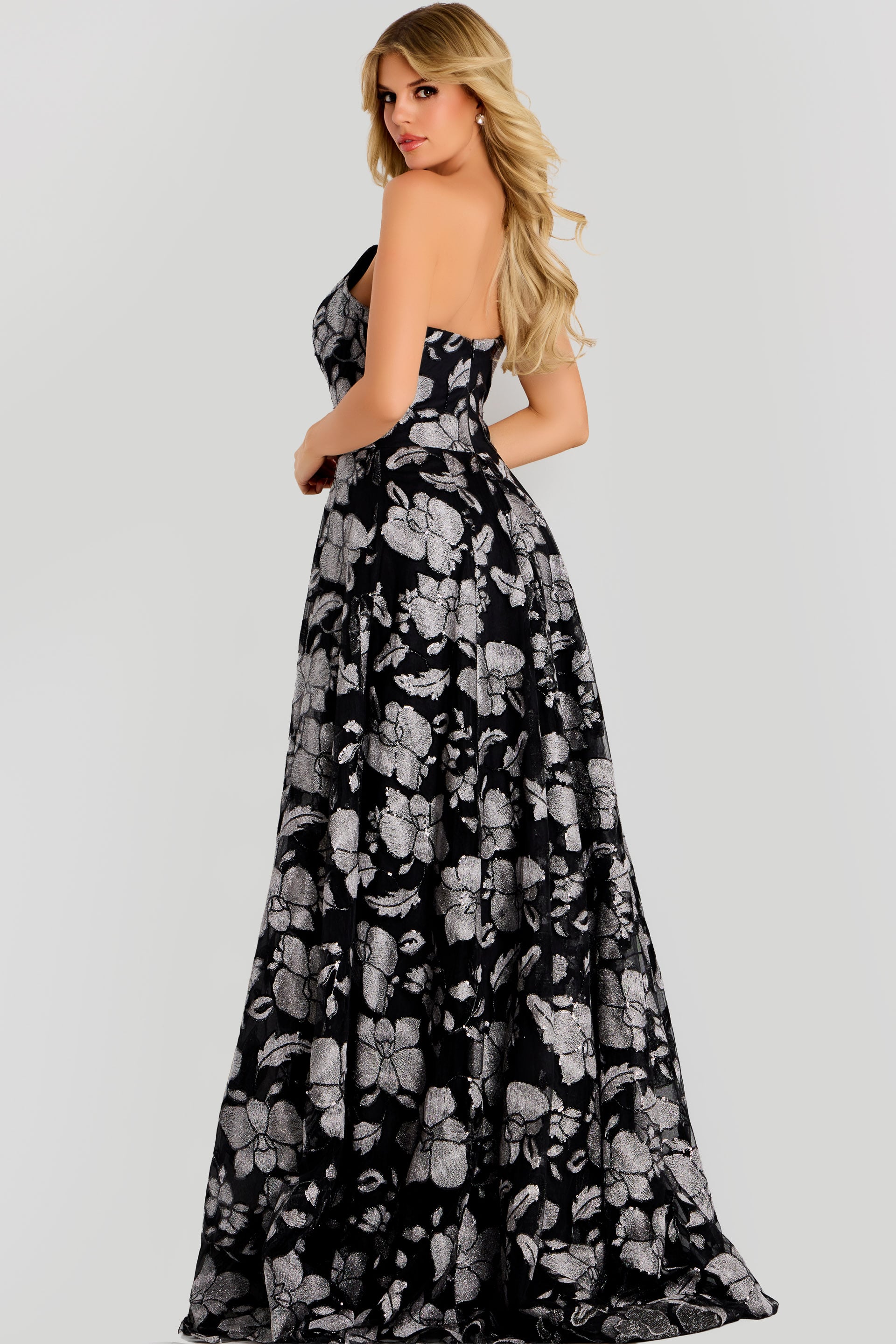 Jovani -48175 Strapless Floral Jacquard A-line Dress