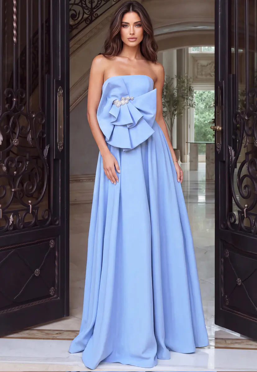 Jovani -48196B Satin Strapless A-line Long Gown