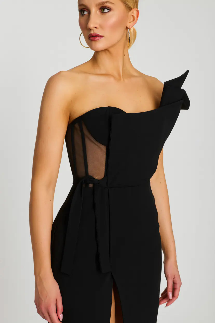 Jovani -48205 Satin One Shoulder Sheath Tea-length Gown