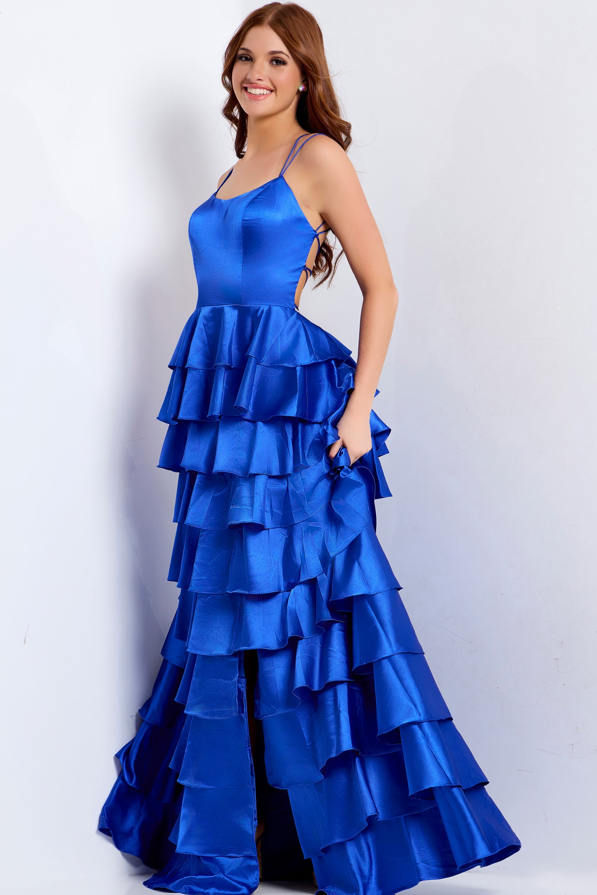 Jovani -48295 Scoop A-Line Satin Prom Gown