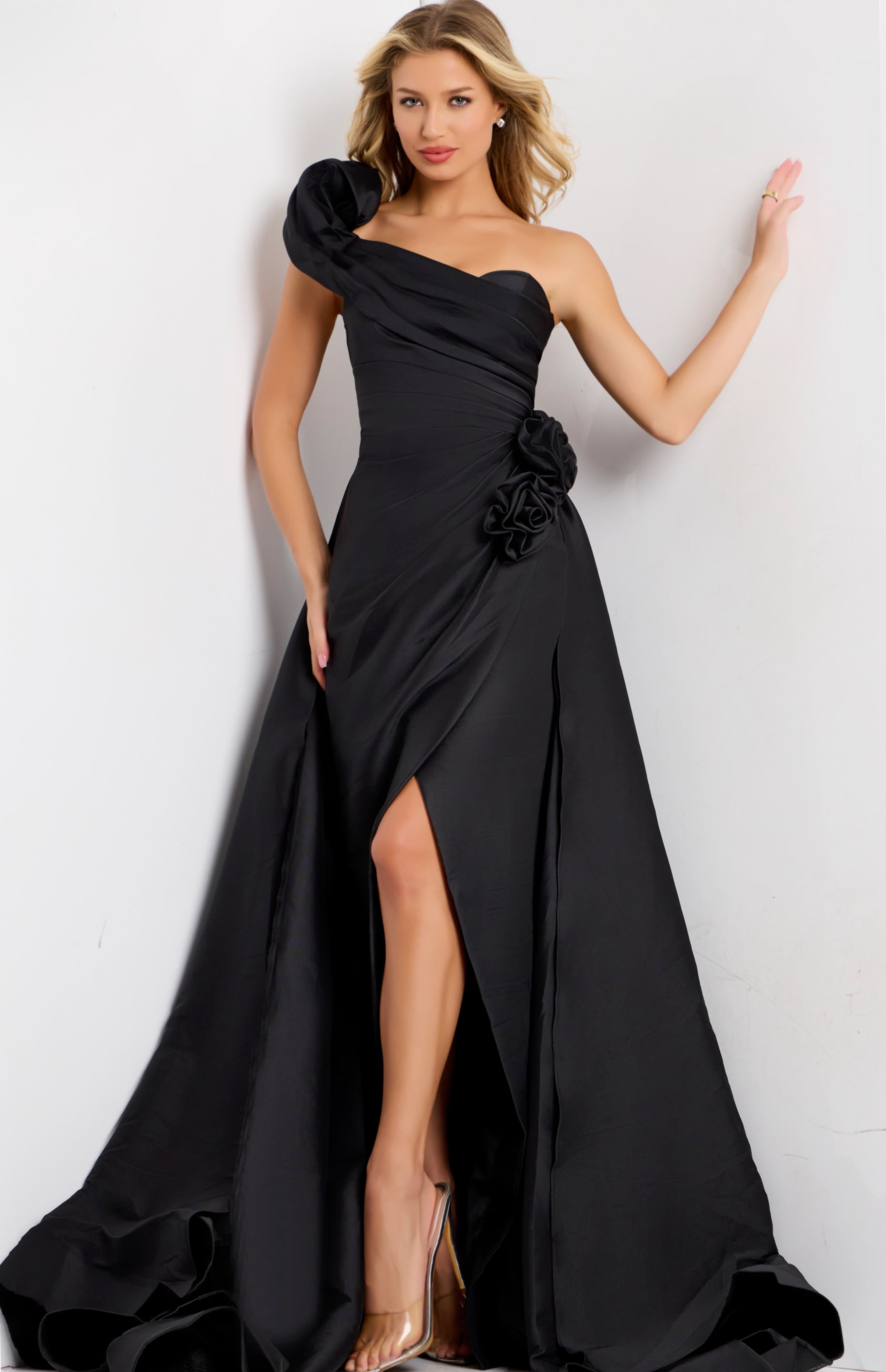 Jovani -48450 One Shoulder A-line Satin Evening Gown