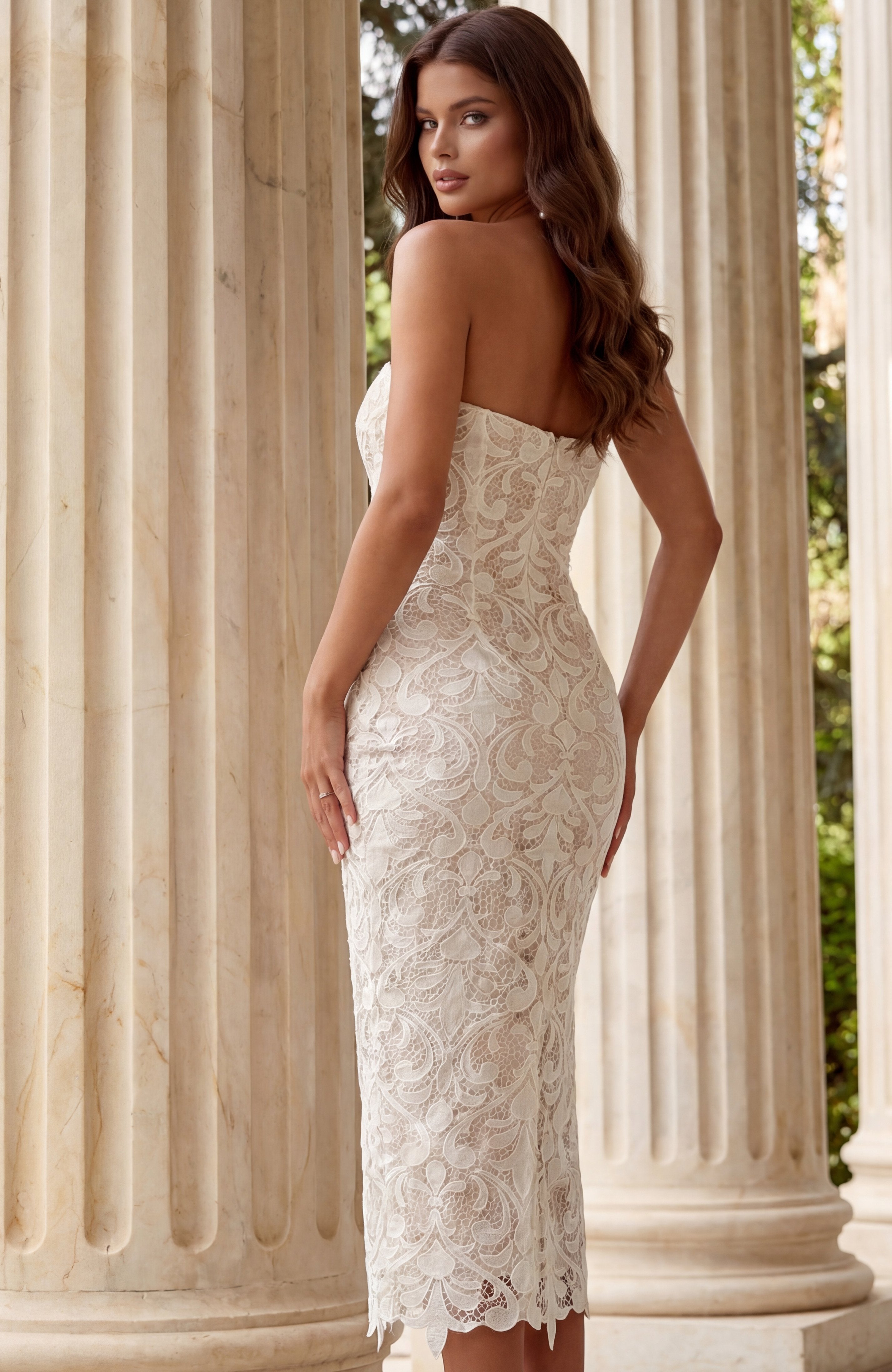 Jovani -48461 Strapless Column Tea Length Gown