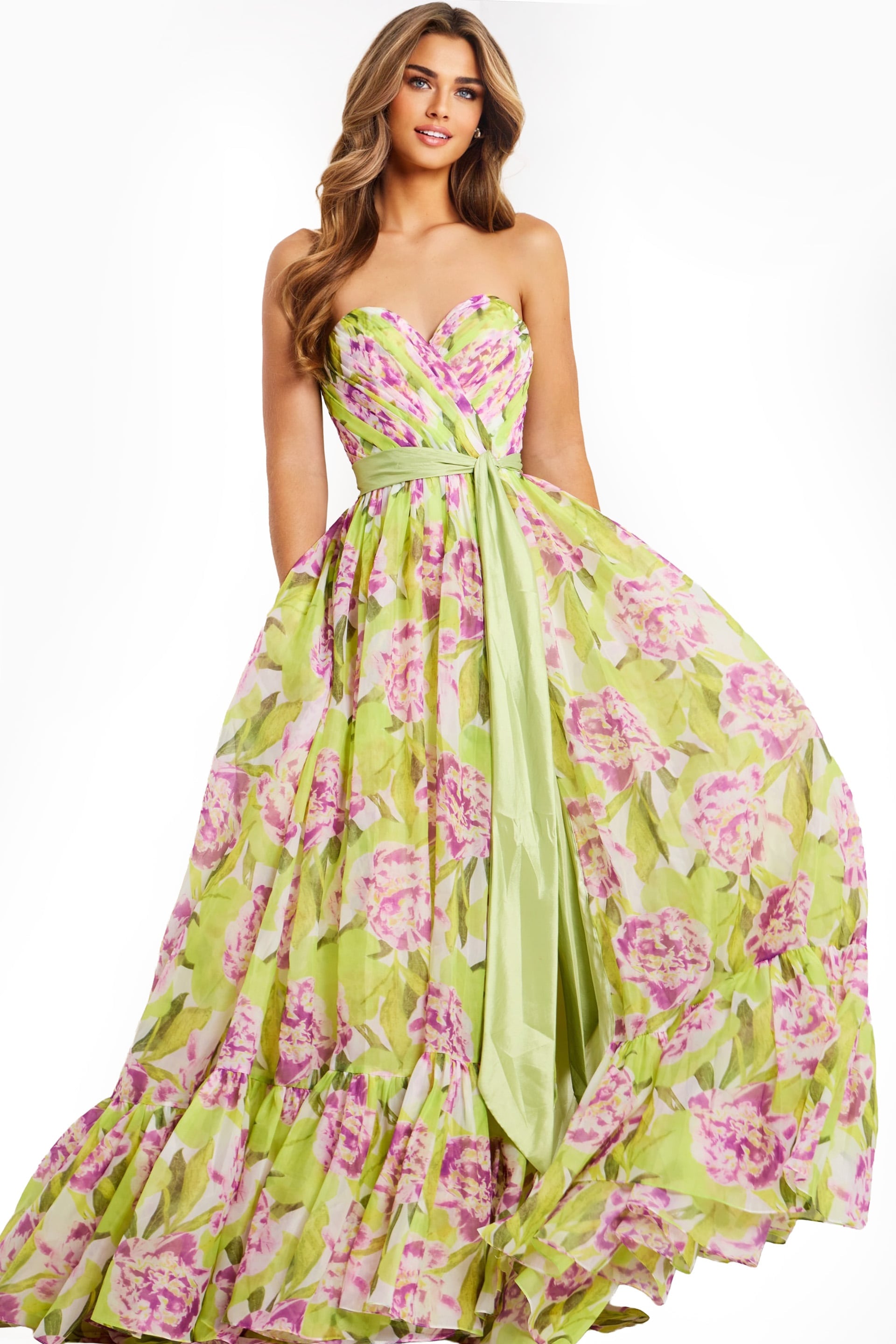 Jovani -48468 Sweetheart Floral Print A-Line Gown