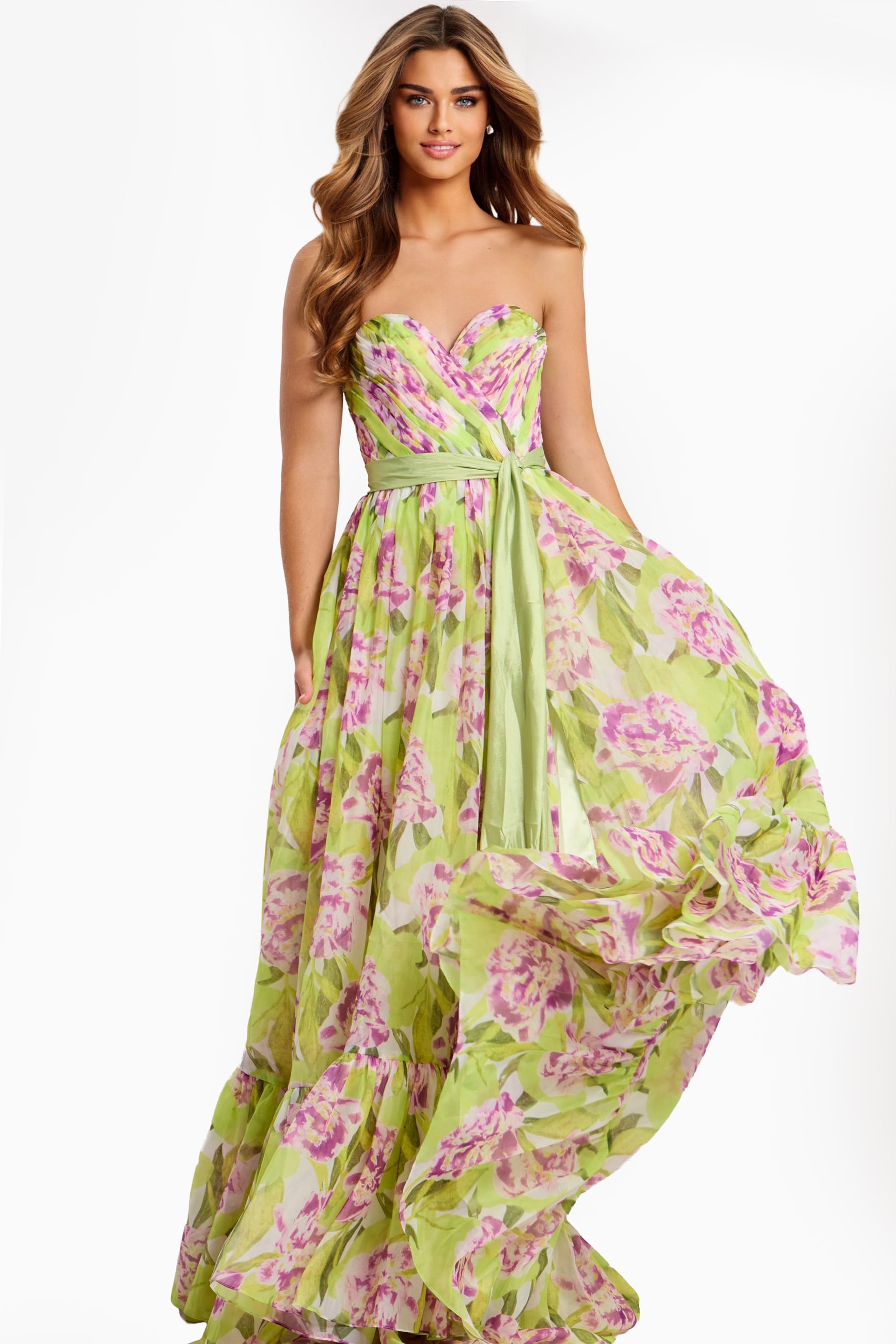 Jovani -48468 Sweetheart Floral Print A-Line Gown