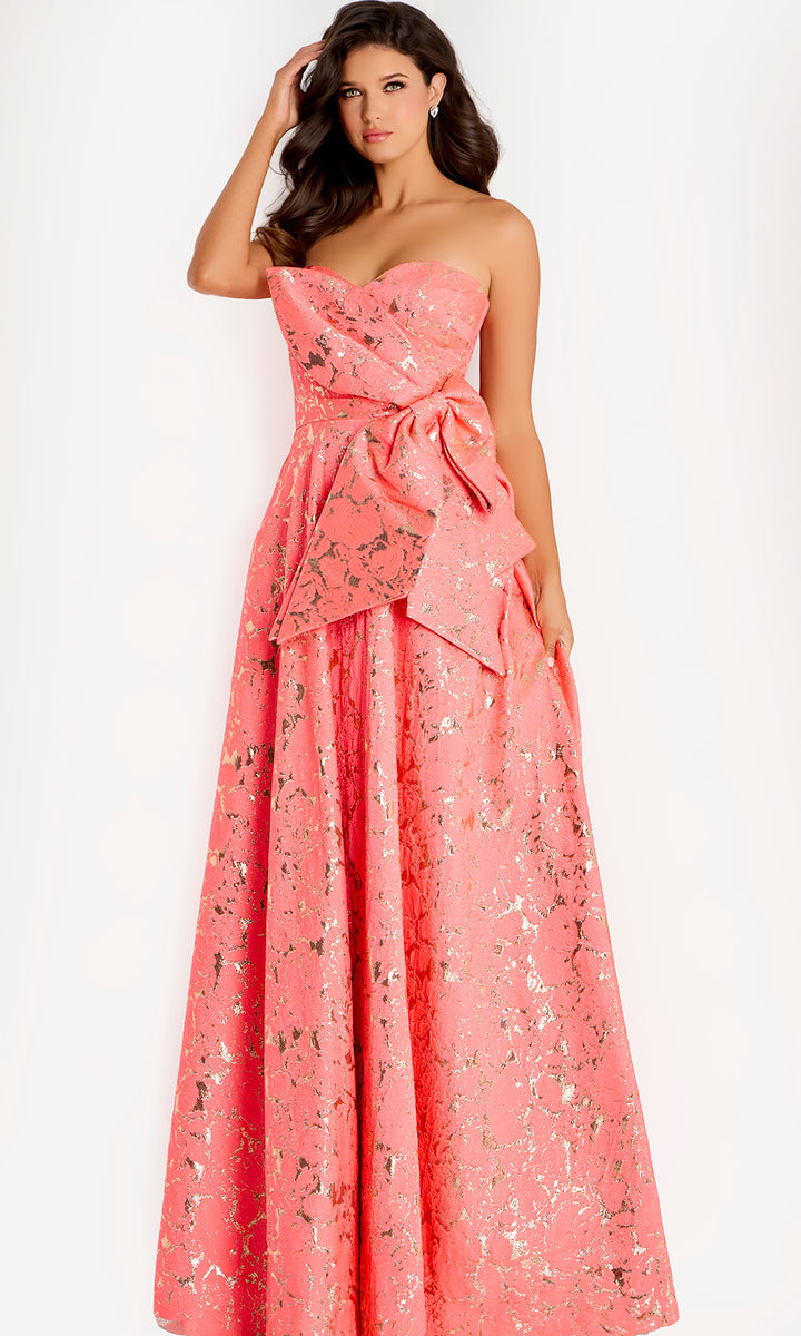 Jovani -48657 Strapless Metallic Jacquard Gown