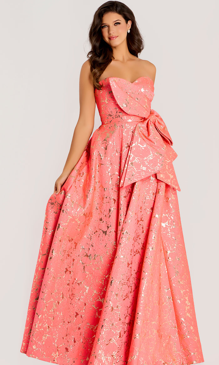 Jovani -48657 Strapless Metallic Jacquard Gown
