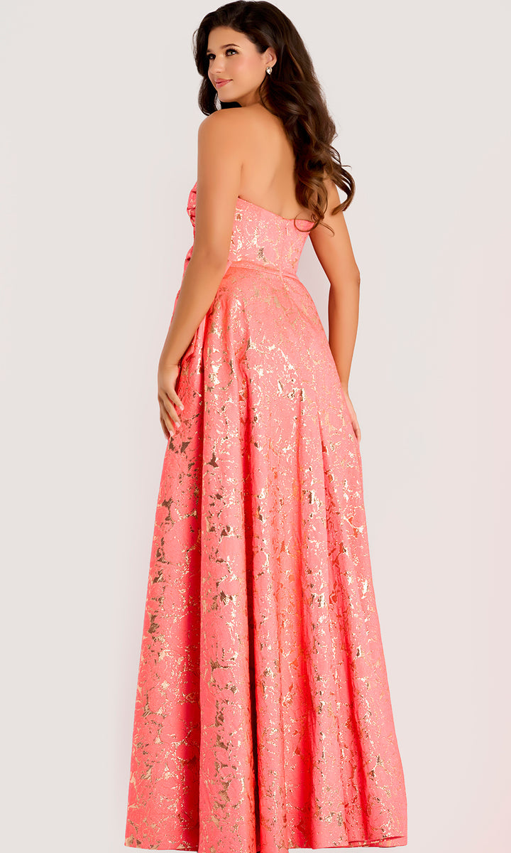 Jovani -48657 Strapless Metallic Jacquard Gown