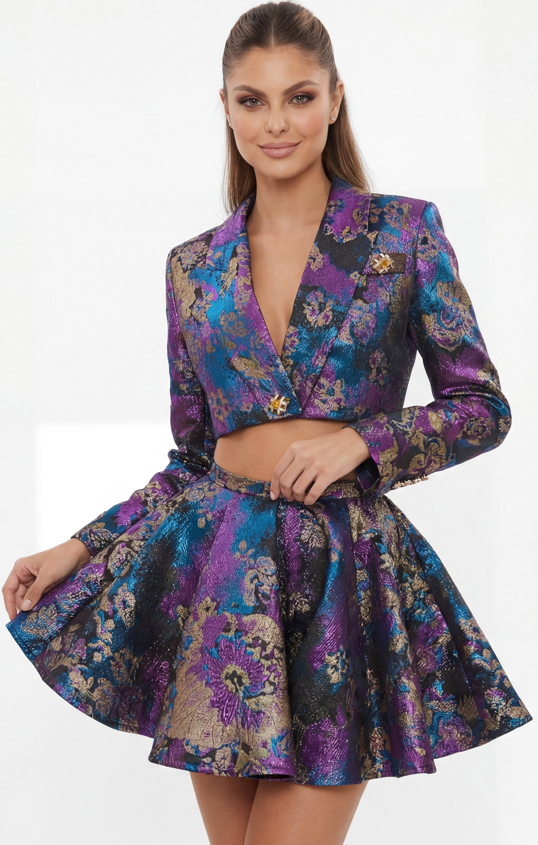 Jovani -48723 Two Piece Jacquard A-Line Cocktail Dress