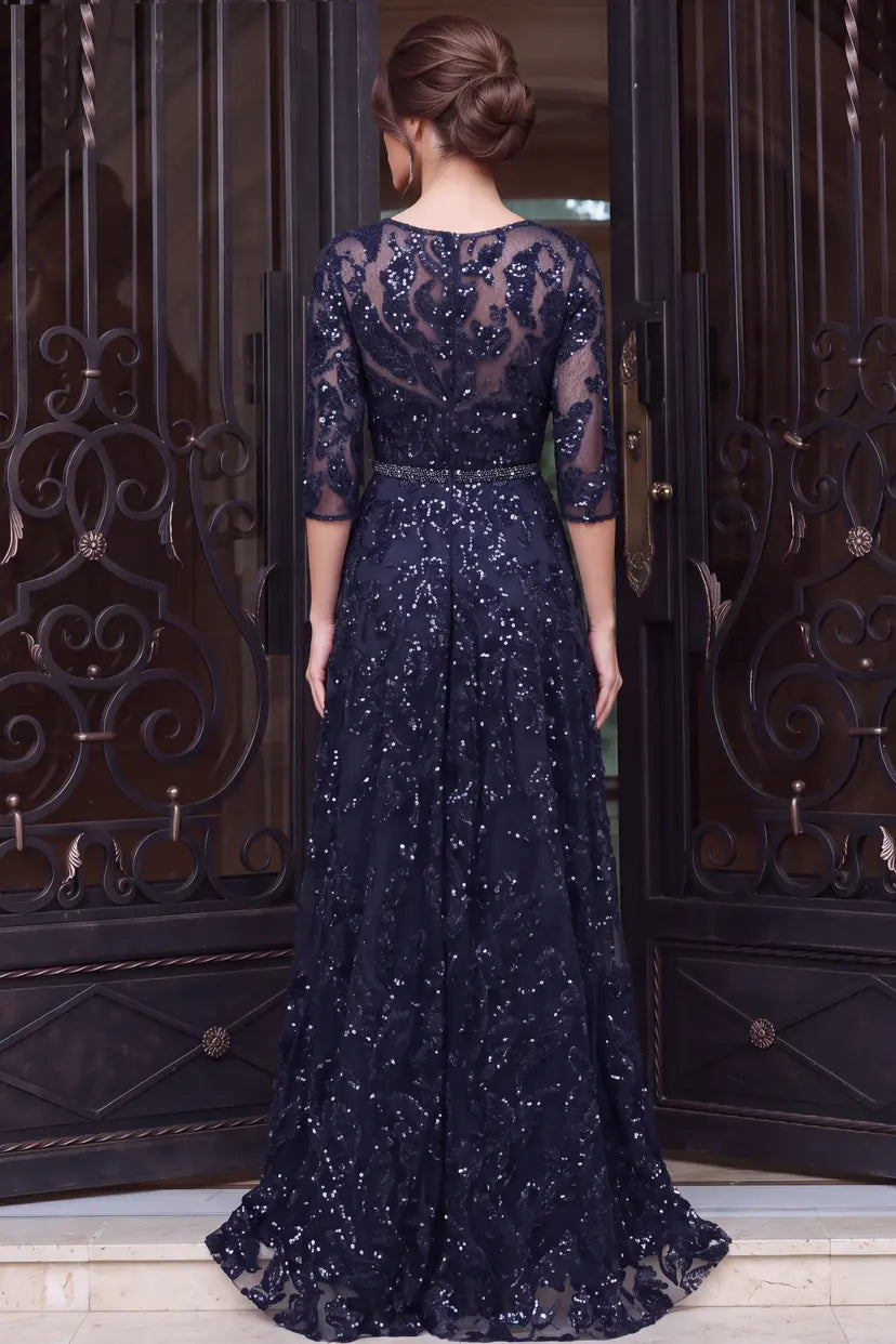 Jovani -48749 V Neck Sequin Lace A Line Gown